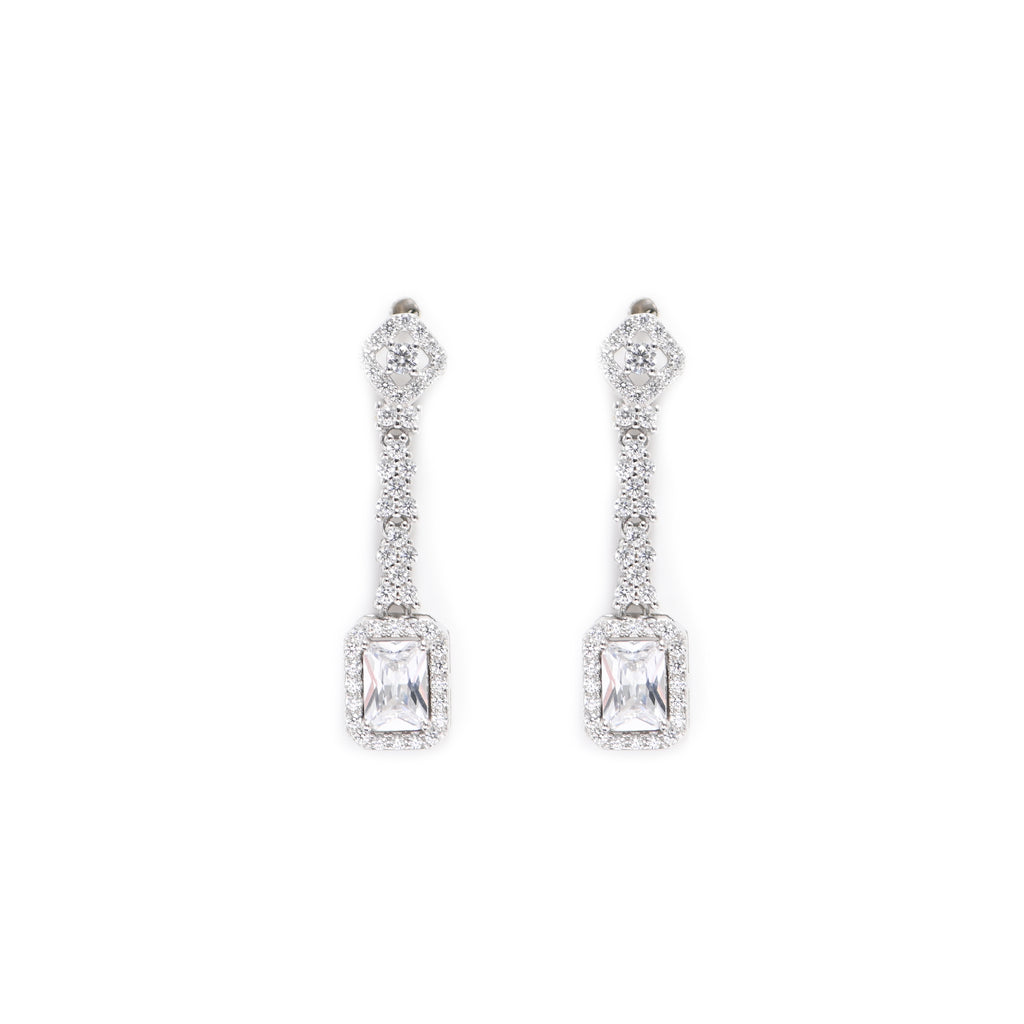 Elegant 925 Sterling Silver Cubic Zirconia Necklace & Earrings Set Party Wear