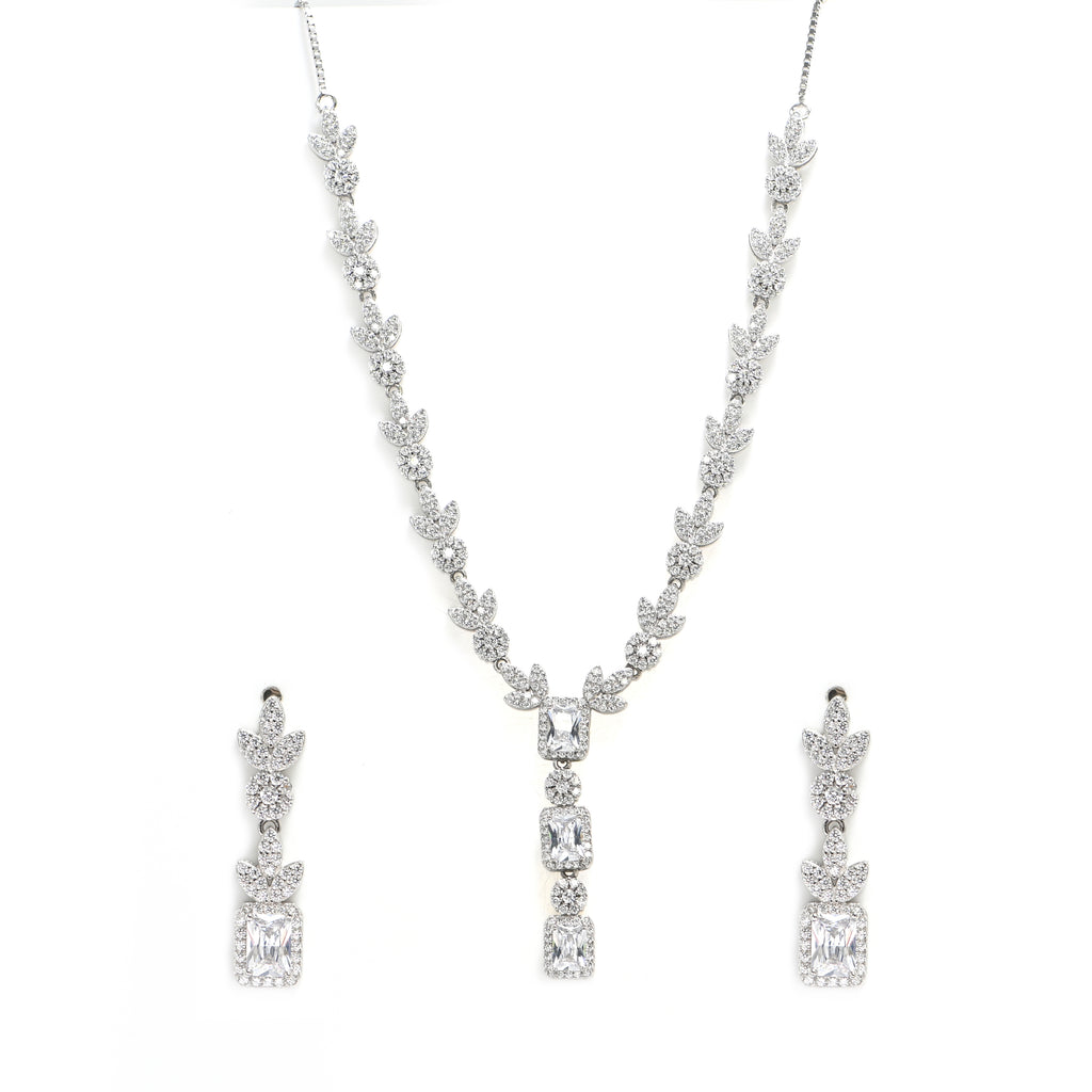 925 Sterling Silver Cubic Zirconia Necklace & Earrings Set for Women Minimalist Jewellery