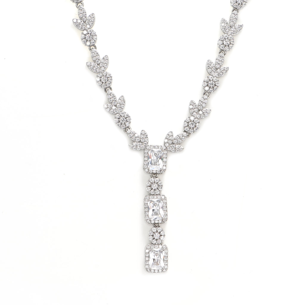 925 Sterling Silver Cubic Zirconia Necklace & Earrings Set for Women Minimalist Jewellery