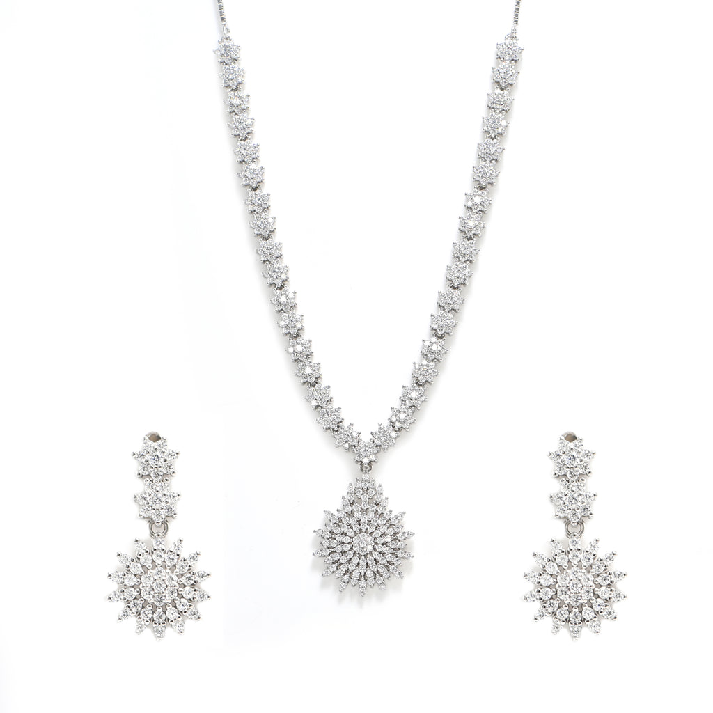 Minimalist Set 925 Sterling Silver Cubic Zirconia Necklace & Earrings Set for Women