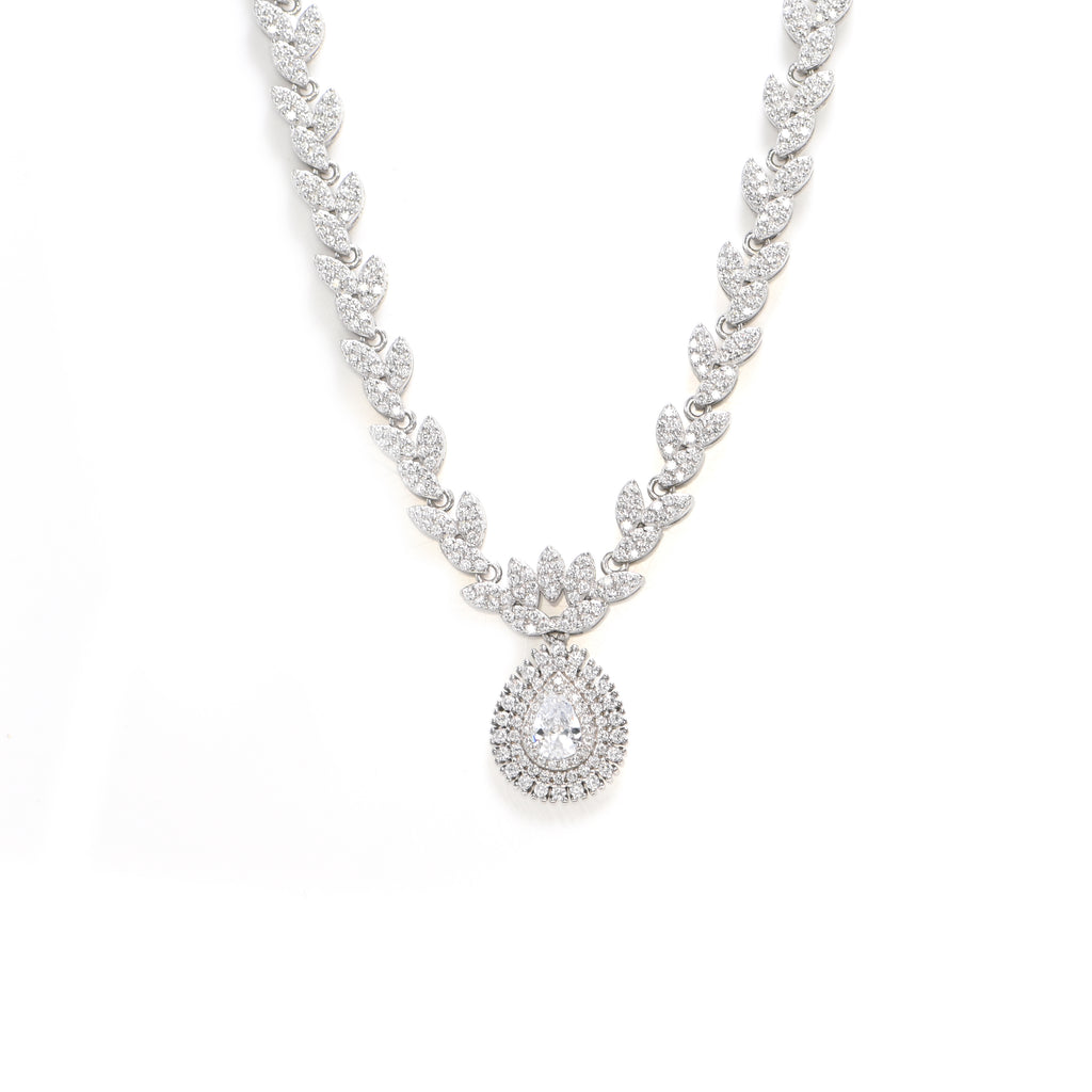 925 Sterling Silver Cubic Zirconia Necklace & Earrings Set for Women Wedding Jewellery