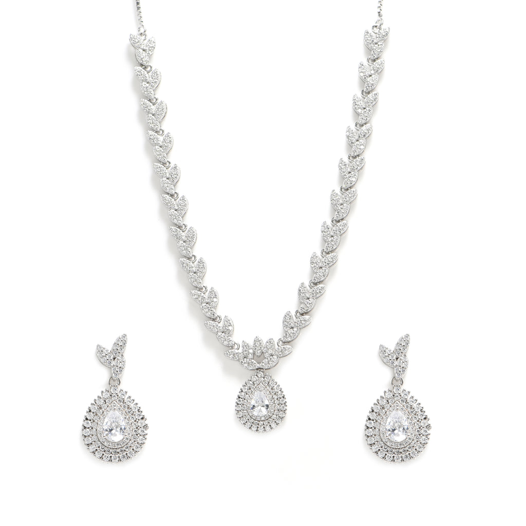 925 Sterling Silver Cubic Zirconia Necklace & Earrings Set for Women Wedding Jewellery