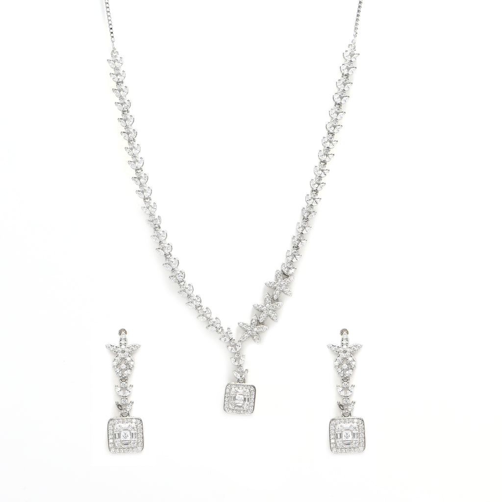 925 Sterling Silver Cubic Zirconia Necklace & Earrings Set for Women Gift for Birthday