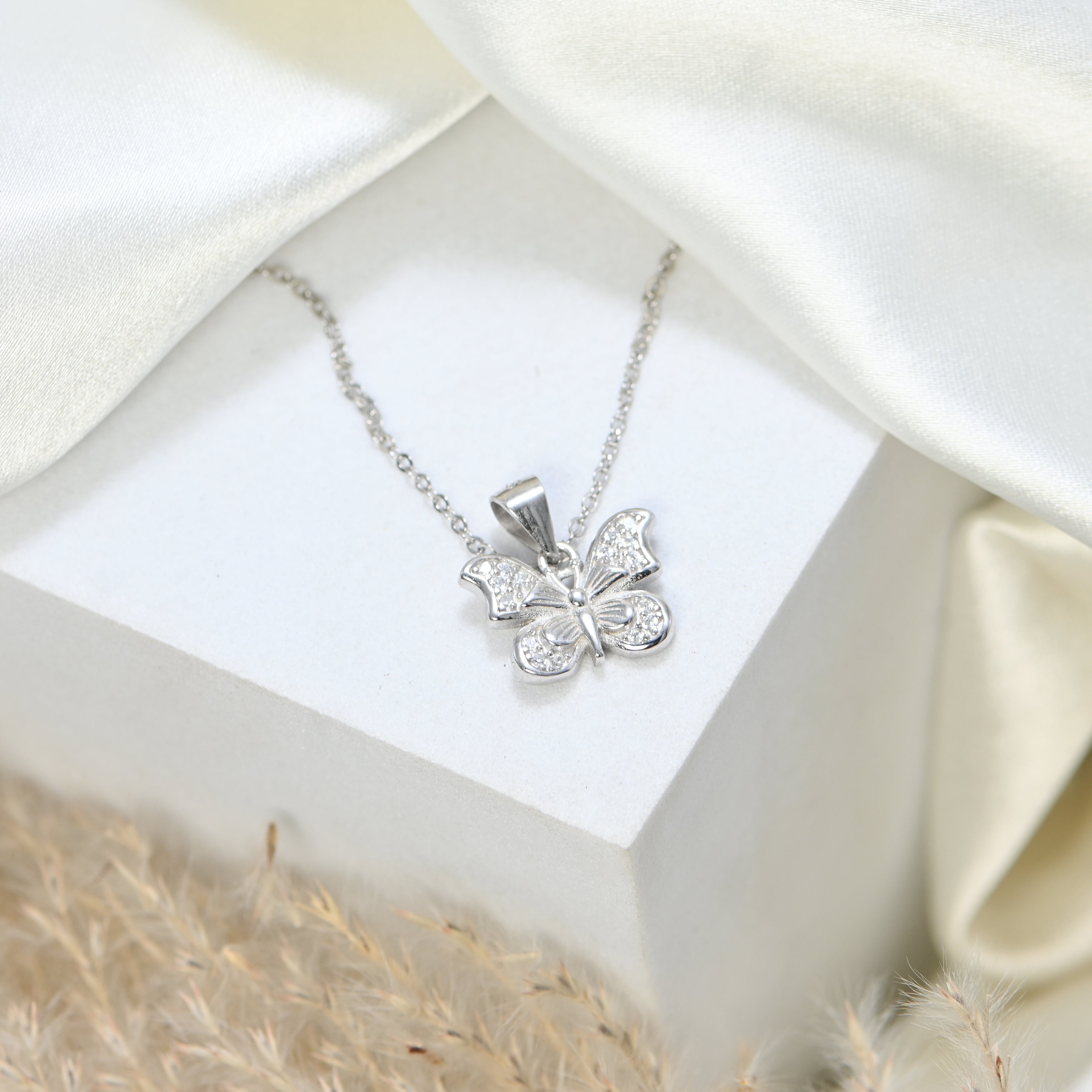 Butterfly 925 Sterling Silver Pendant for Women with Sparkling CZ – Rhodium-Plated Fine Jewellery