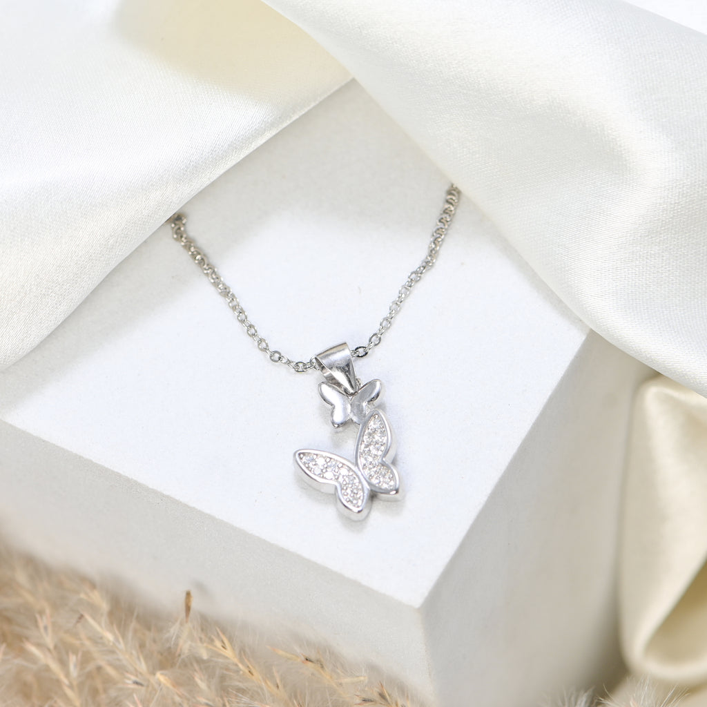Elegant Butterfly 925 Sterling Silver Pendant with Cubic Zirconia – Premium Jewellery