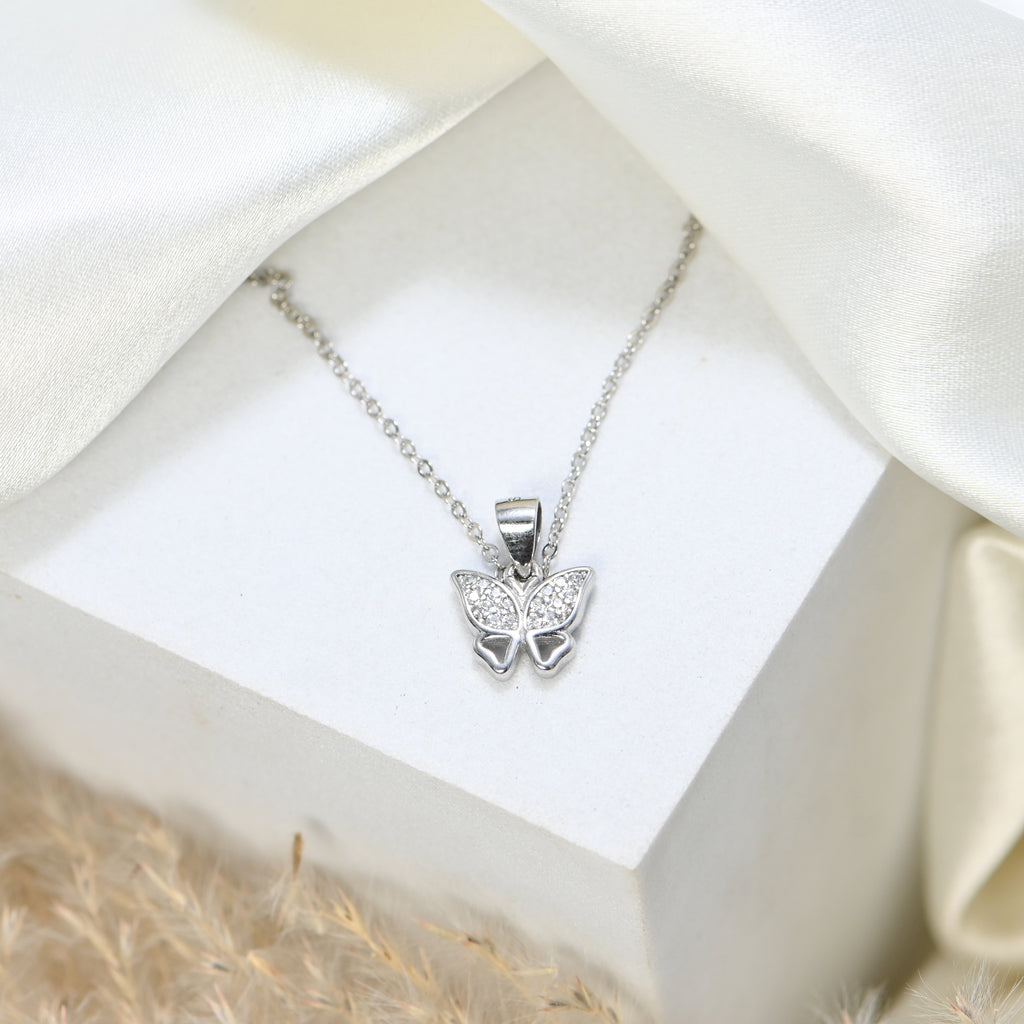 Premium Sterling Silver Butterfly Pendant with Cubic Zirconia Sparkle