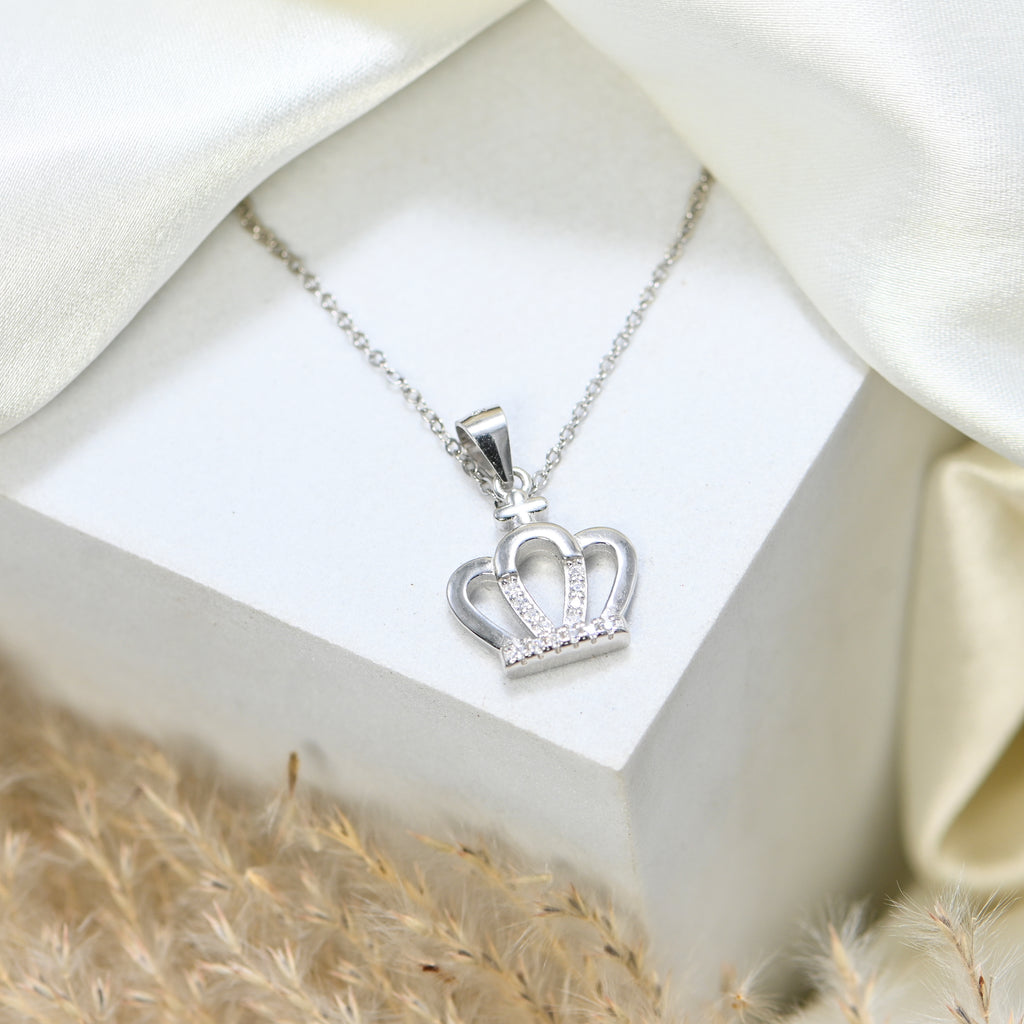 925 Sterling Silver CZ Pendant – Trendy Rhodium-Plated Jewellery Crown Design