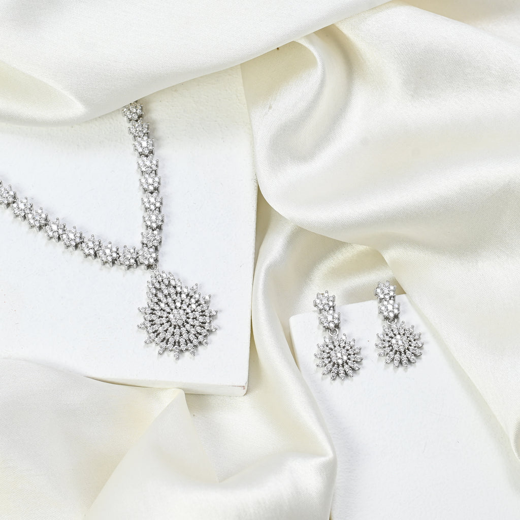 Minimalist Set 925 Sterling Silver Cubic Zirconia Necklace & Earrings Set for Women