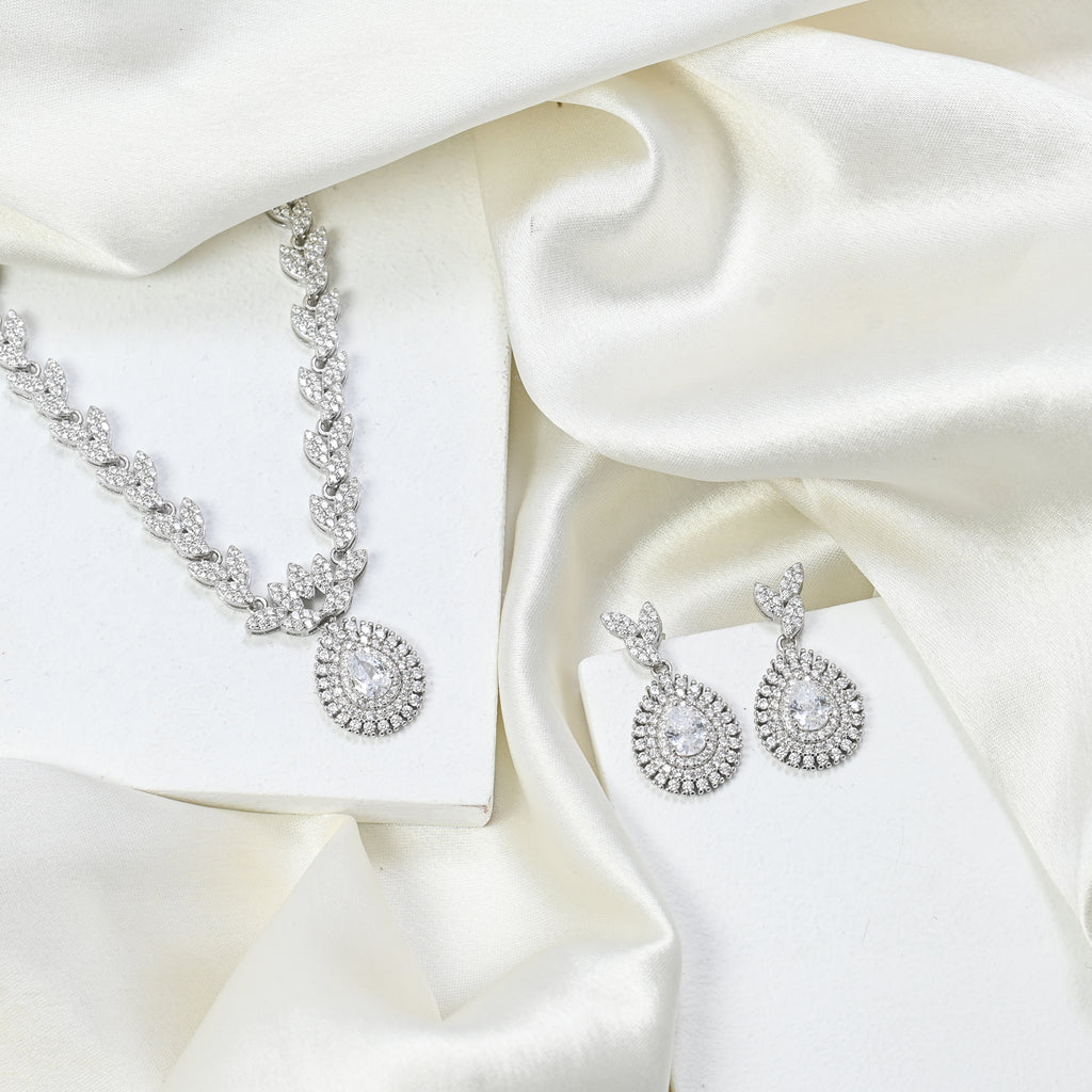 925 Sterling Silver Cubic Zirconia Necklace & Earrings Set for Women Wedding Jewellery