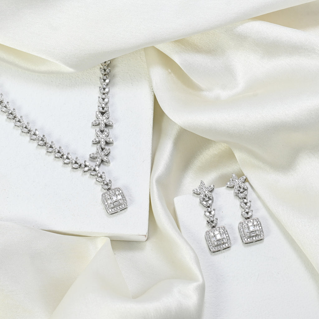 925 Sterling Silver Cubic Zirconia Necklace & Earrings Set for Women Gift for Birthday