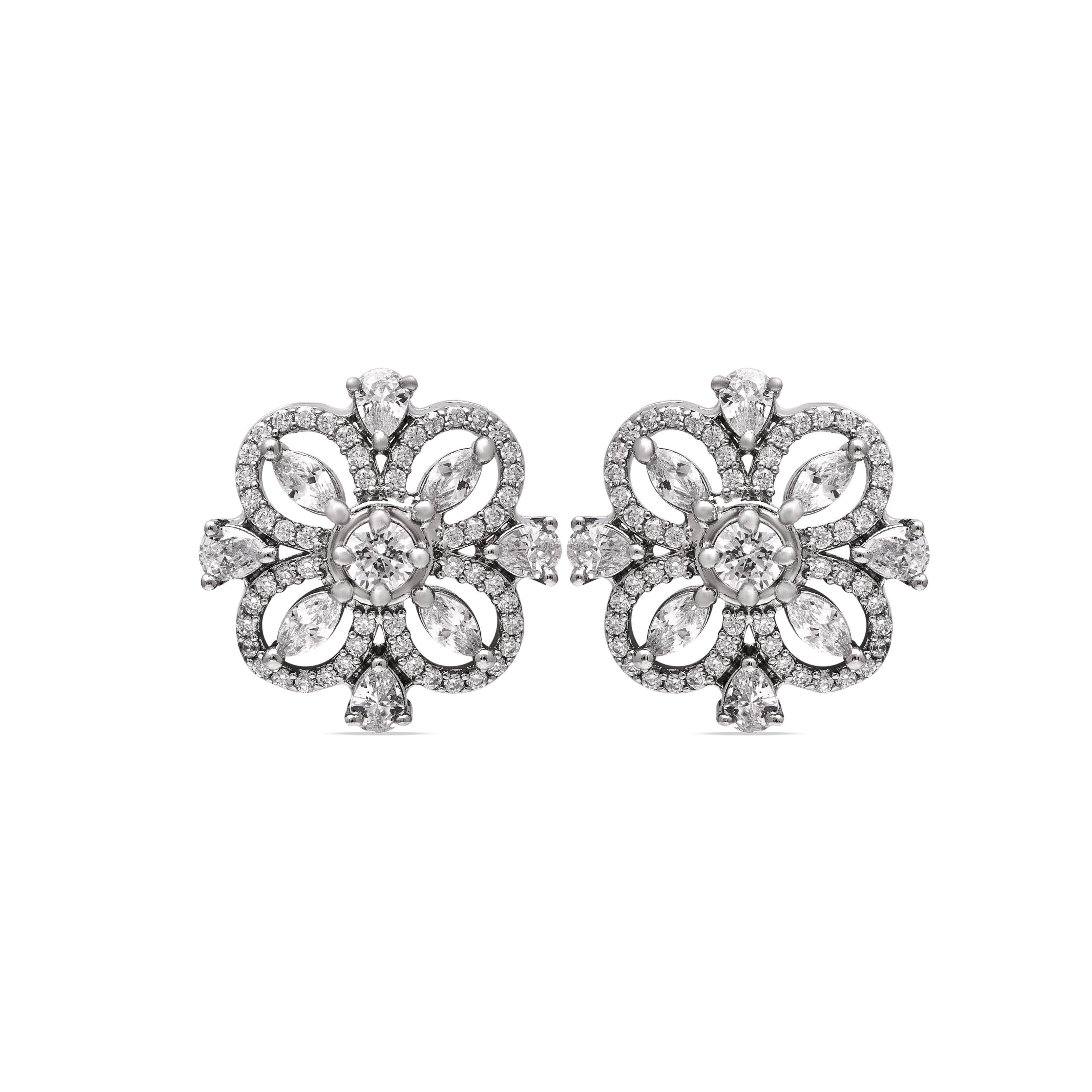 Elegant 925 Sterling Silver Cubic Zirconia Round Stud Earrings
