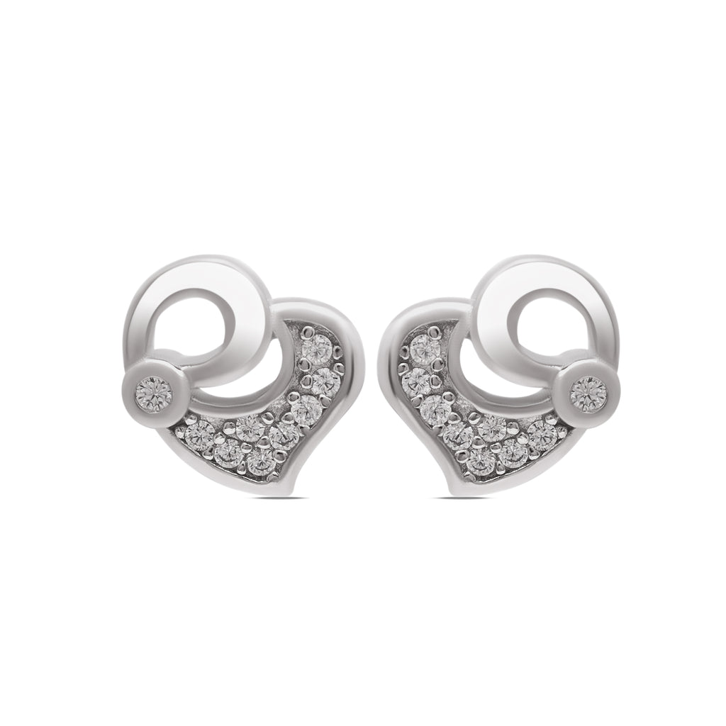 925 Sterling Silver Heart Stud Earrings | Cubic Zirconia Round Cut Studs