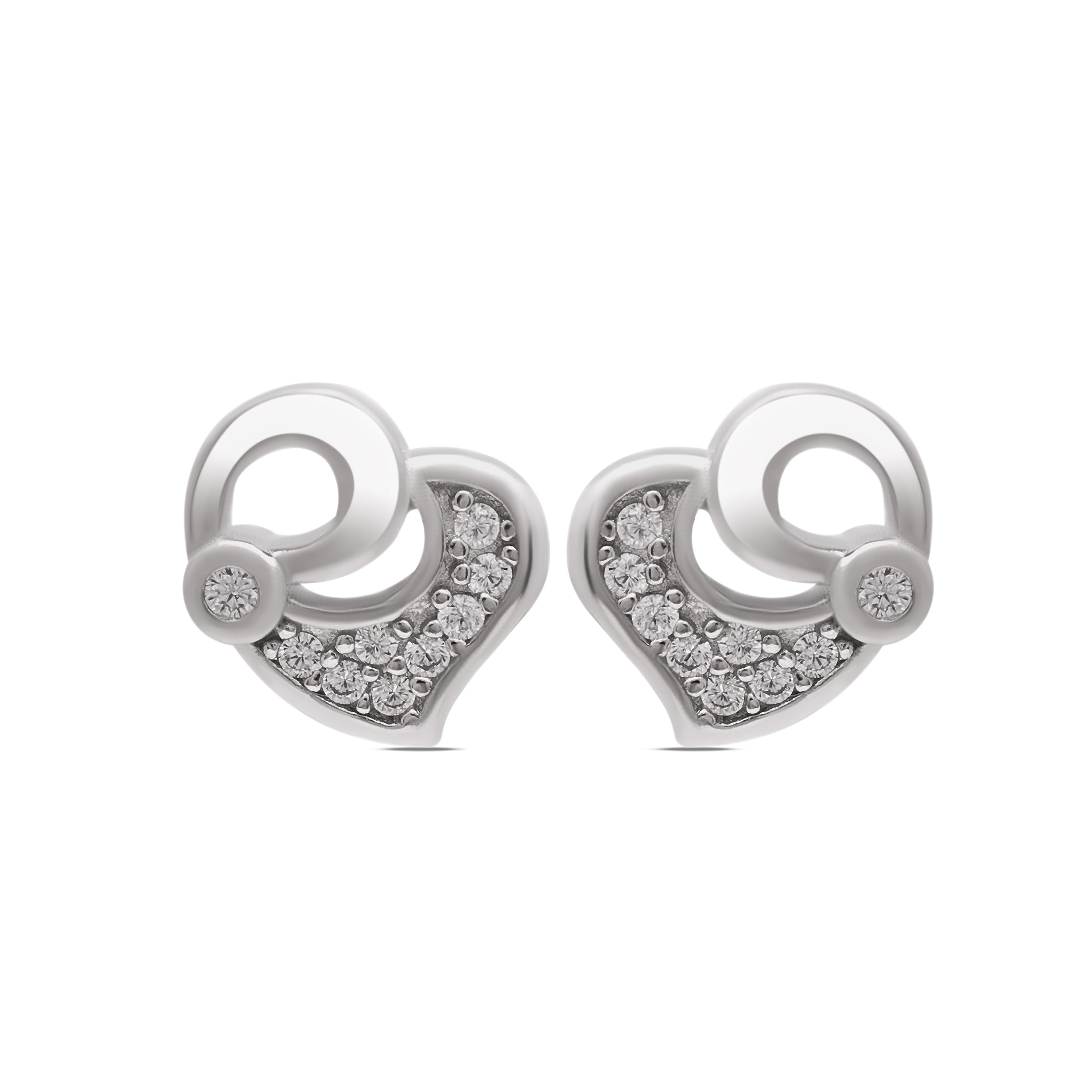925 Sterling Silver Heart Stud Earrings | Cubic Zirconia Round Cut Studs