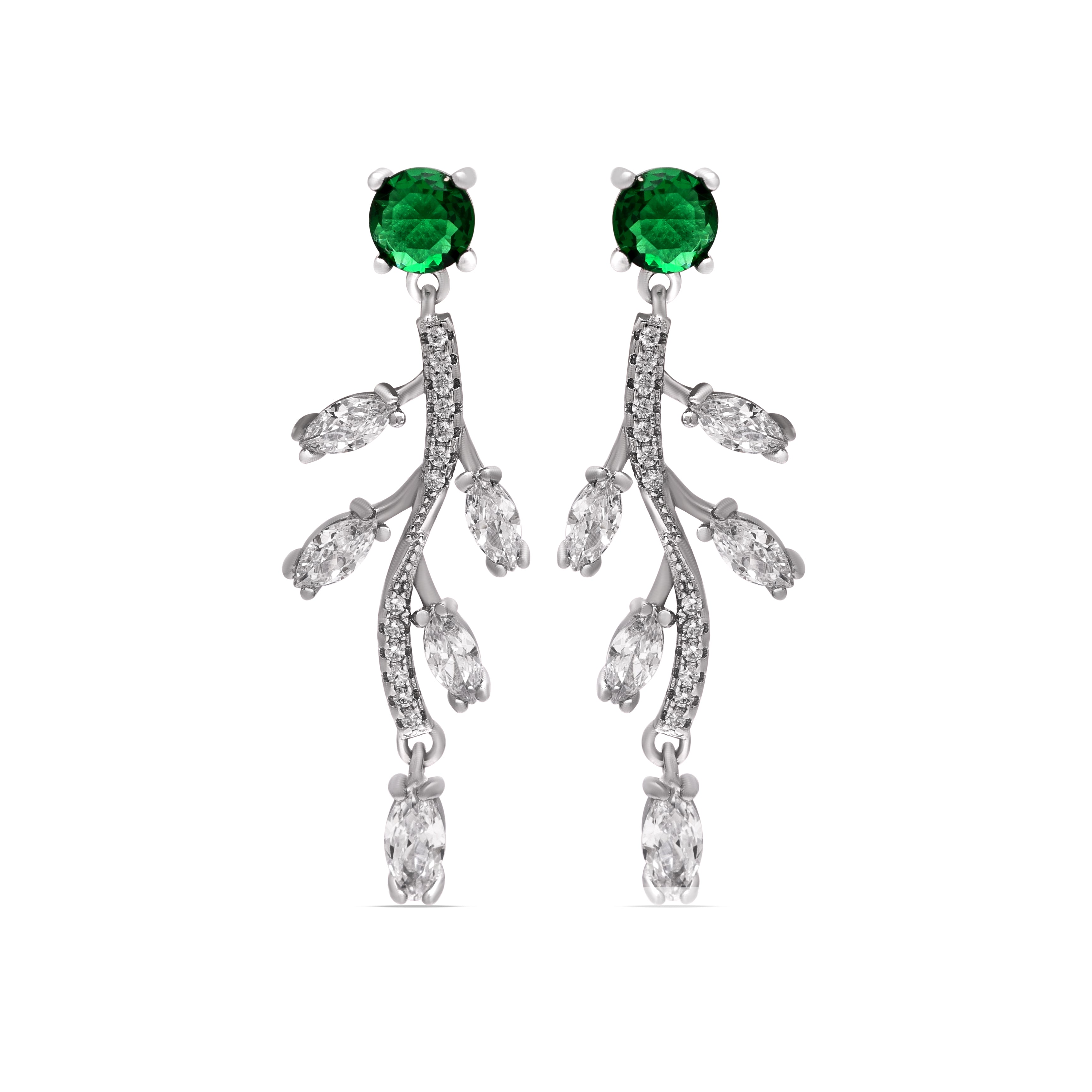Green & White Cubic Zirconia Earrings |925 Sterling Silver | Fine Earring