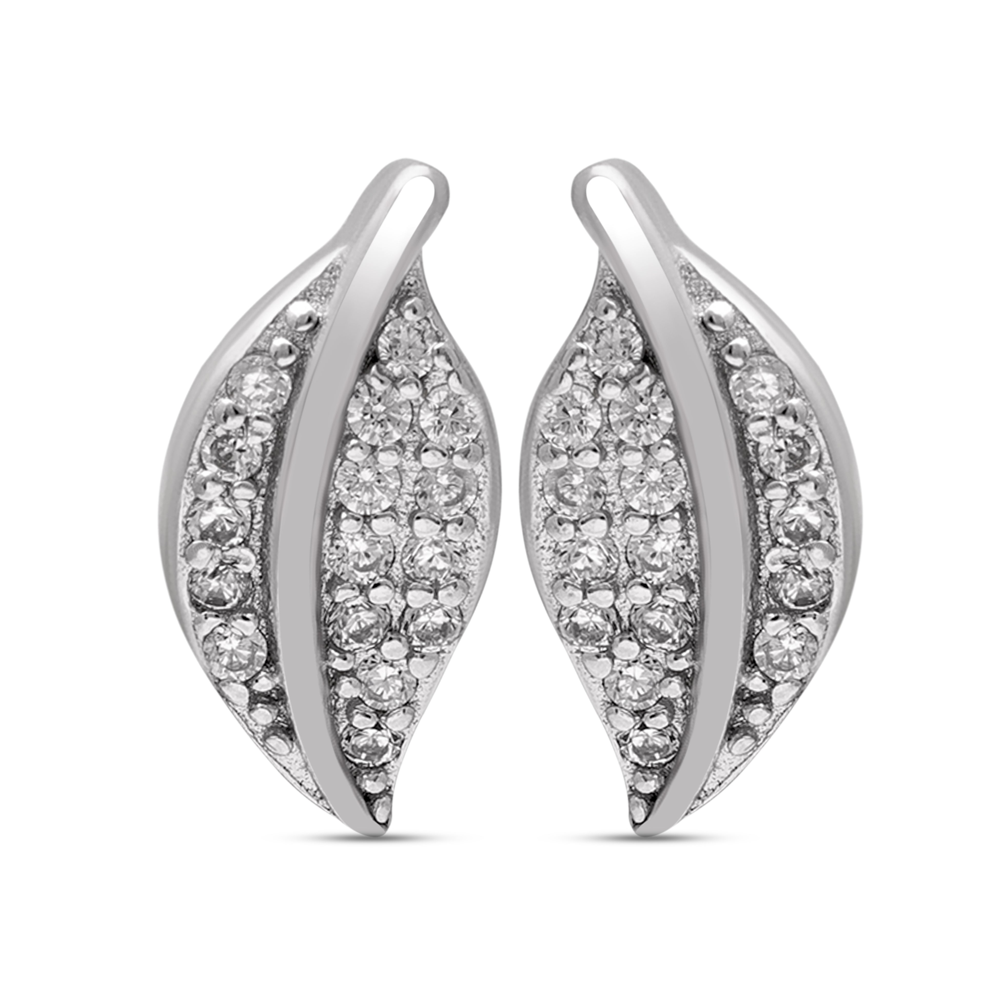 Leaf Design Sterling Silver Earrings |925 Silver with Sparkling Cubic Zirconia