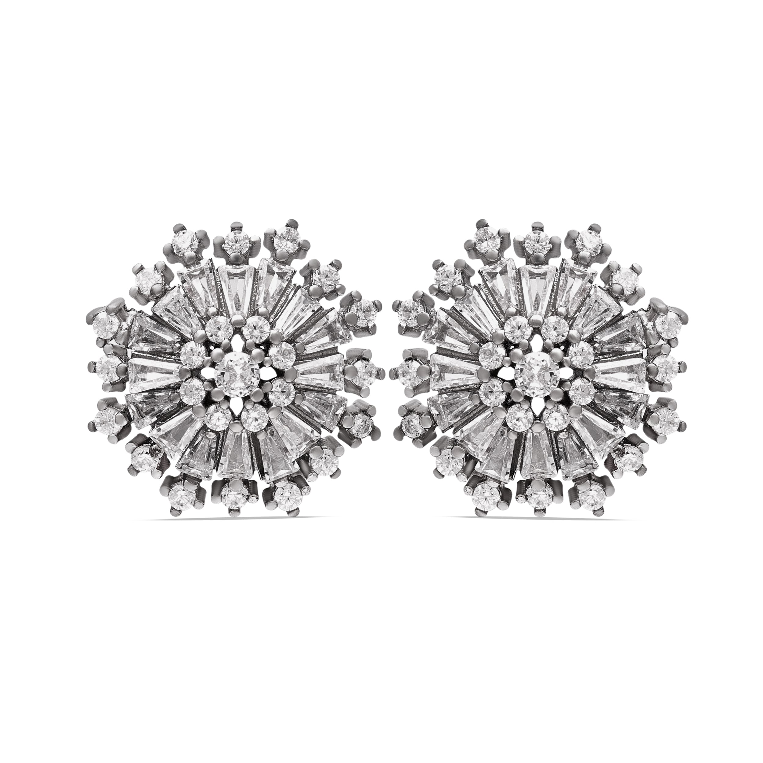 Radiant Burst Stud Earrings In 925 Sterling Silver ~Statement Cluster Earring