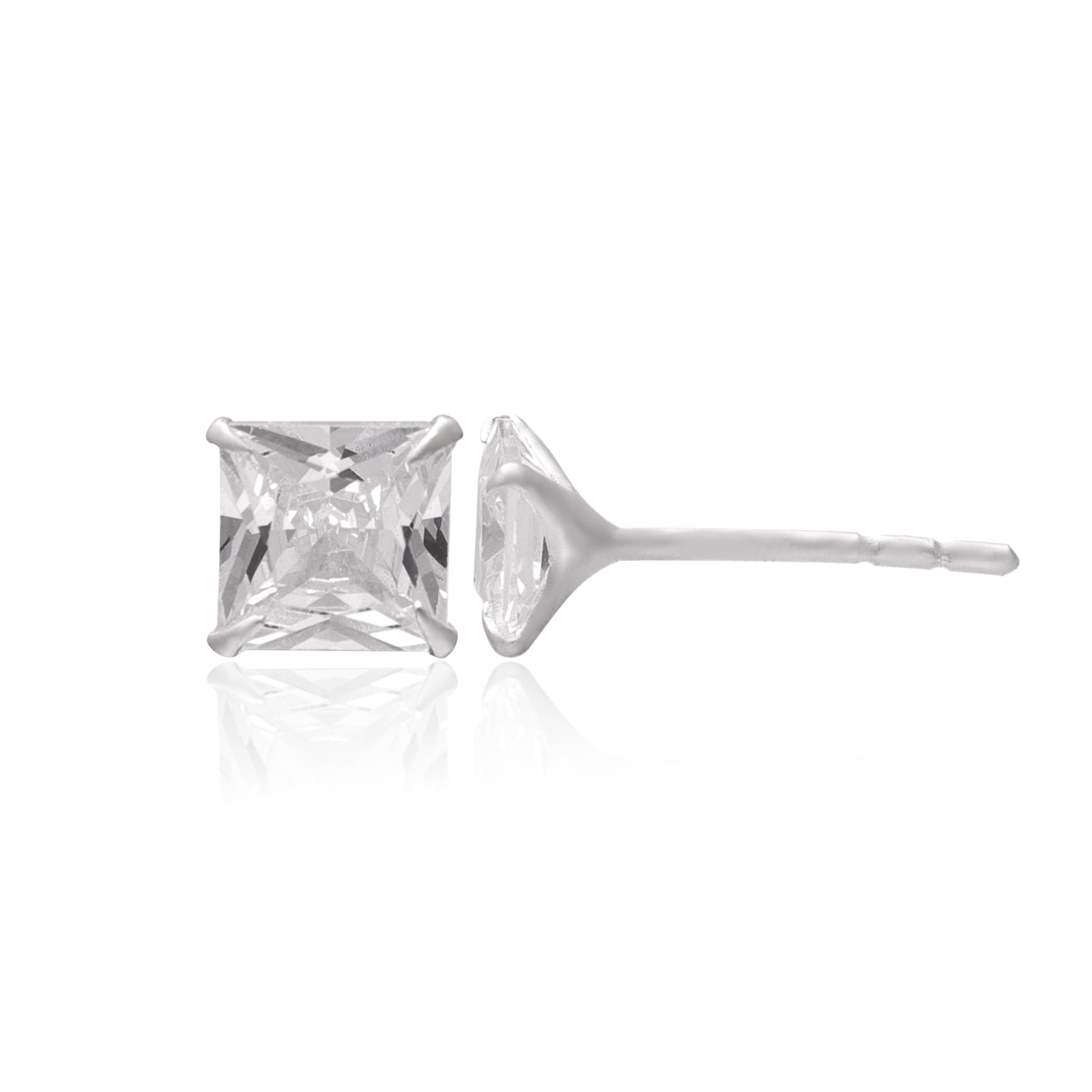 925 Sterling Silver Princess Cut CZ Stud Earrings | Brilliant Clear CZ Square Earrings