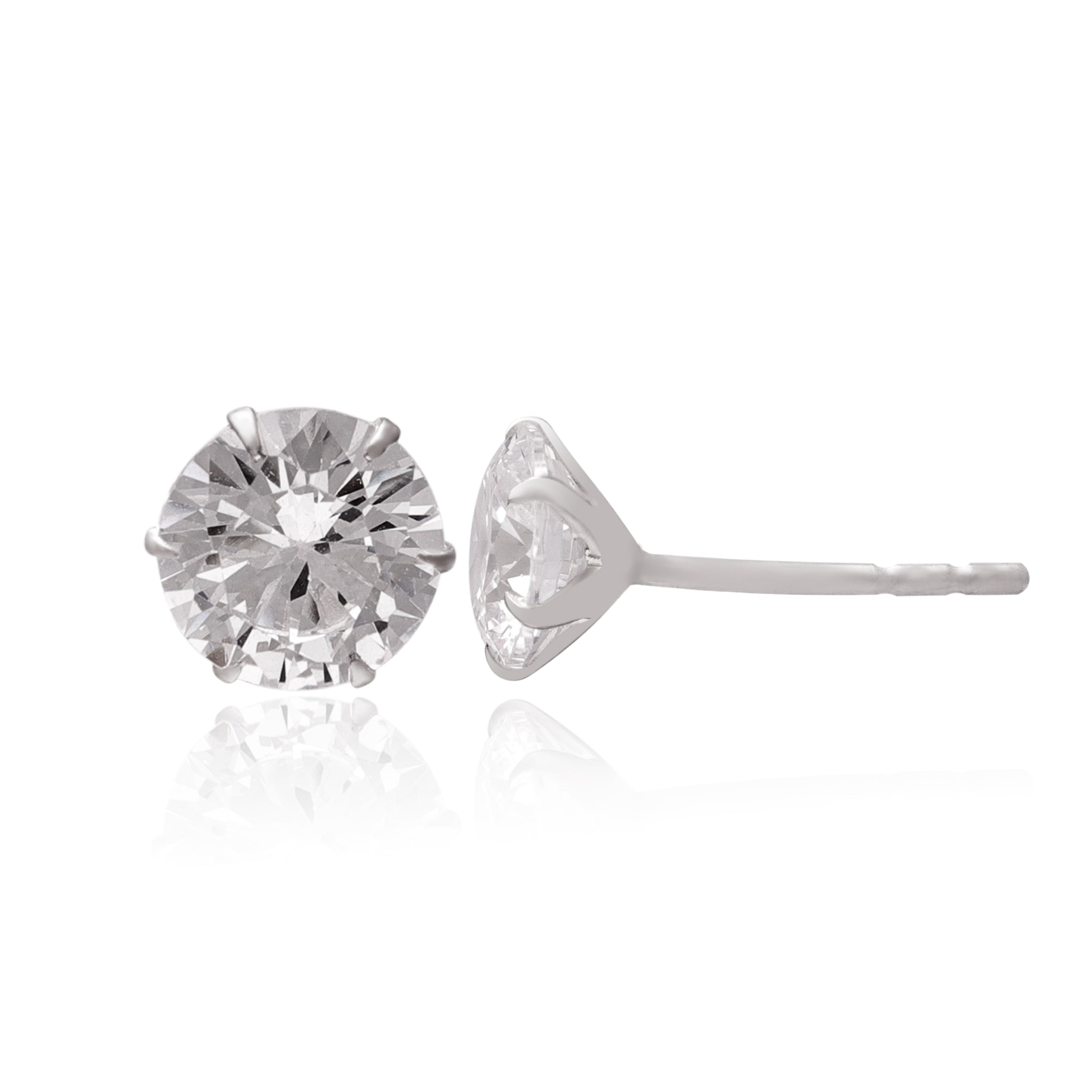 925 Sterling Silver Round Cubic Zirconia Stud Earrings | CZ Solitaire Earrings