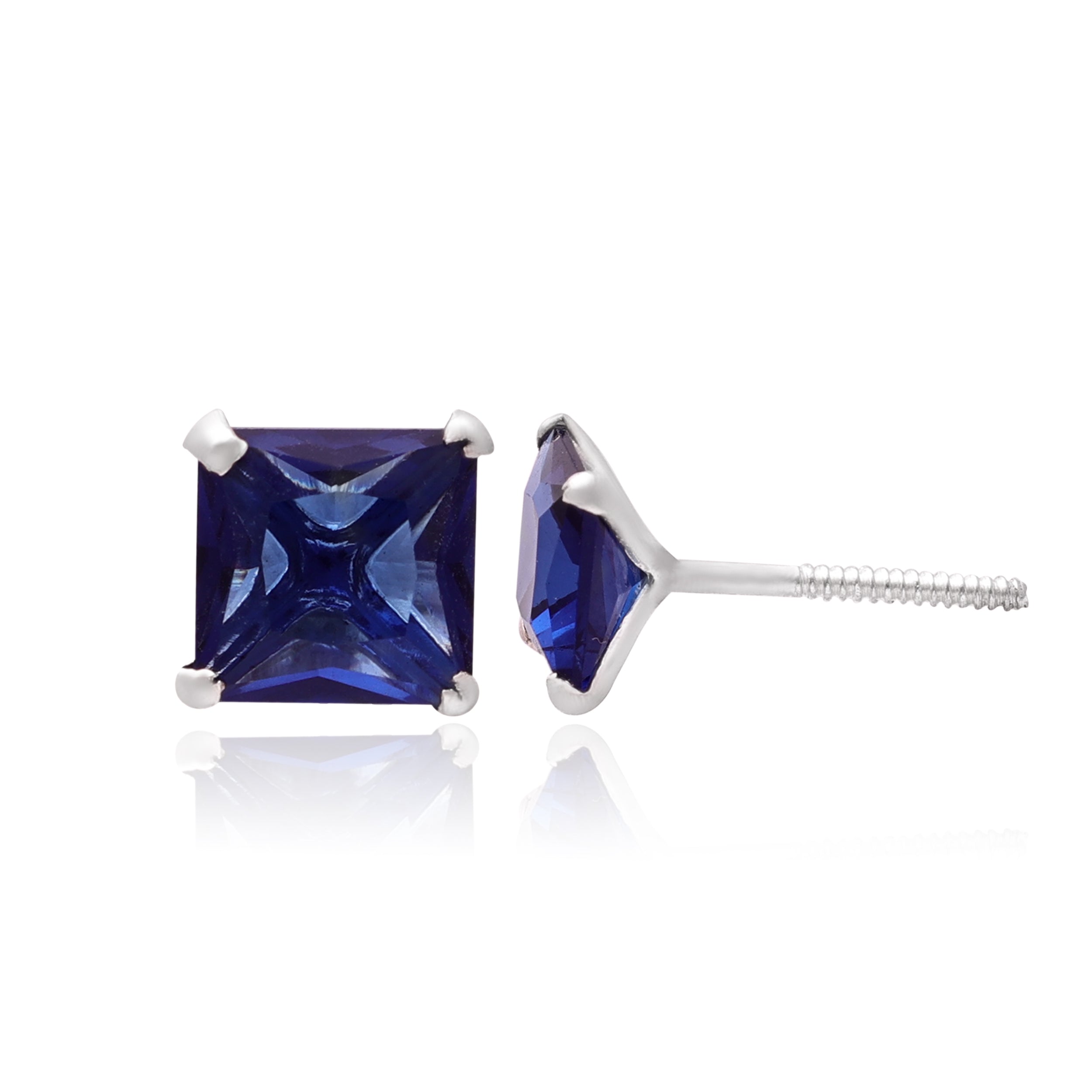925 Sterling Silver Princess Cut Blue Cubic Zirconia Stud Earrings