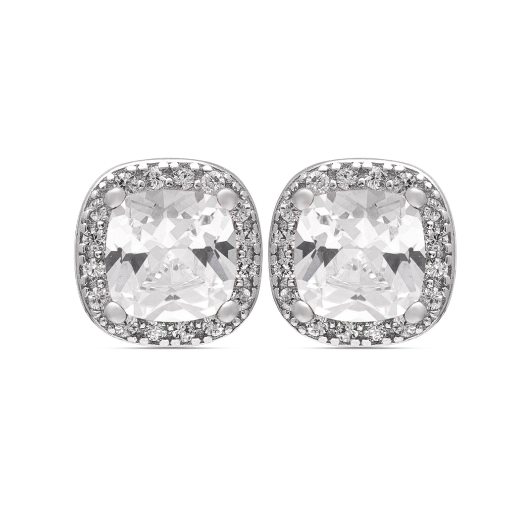 925 Sterling Silver Brilliant Round Cushion Cut Stud Earrings | Halo Earrings