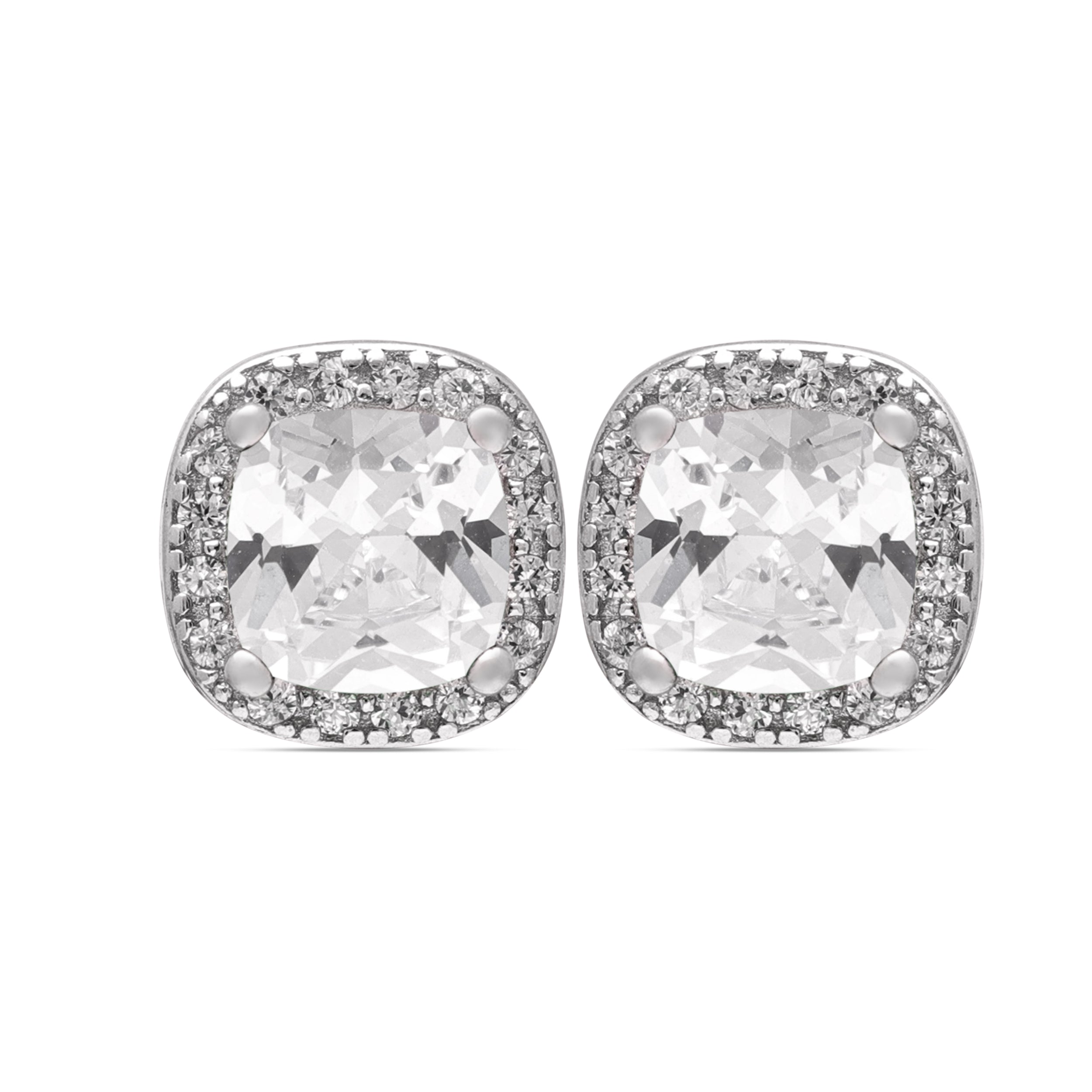 925 Sterling Silver Brilliant Round Cushion Cut Stud Earrings | Halo Earrings