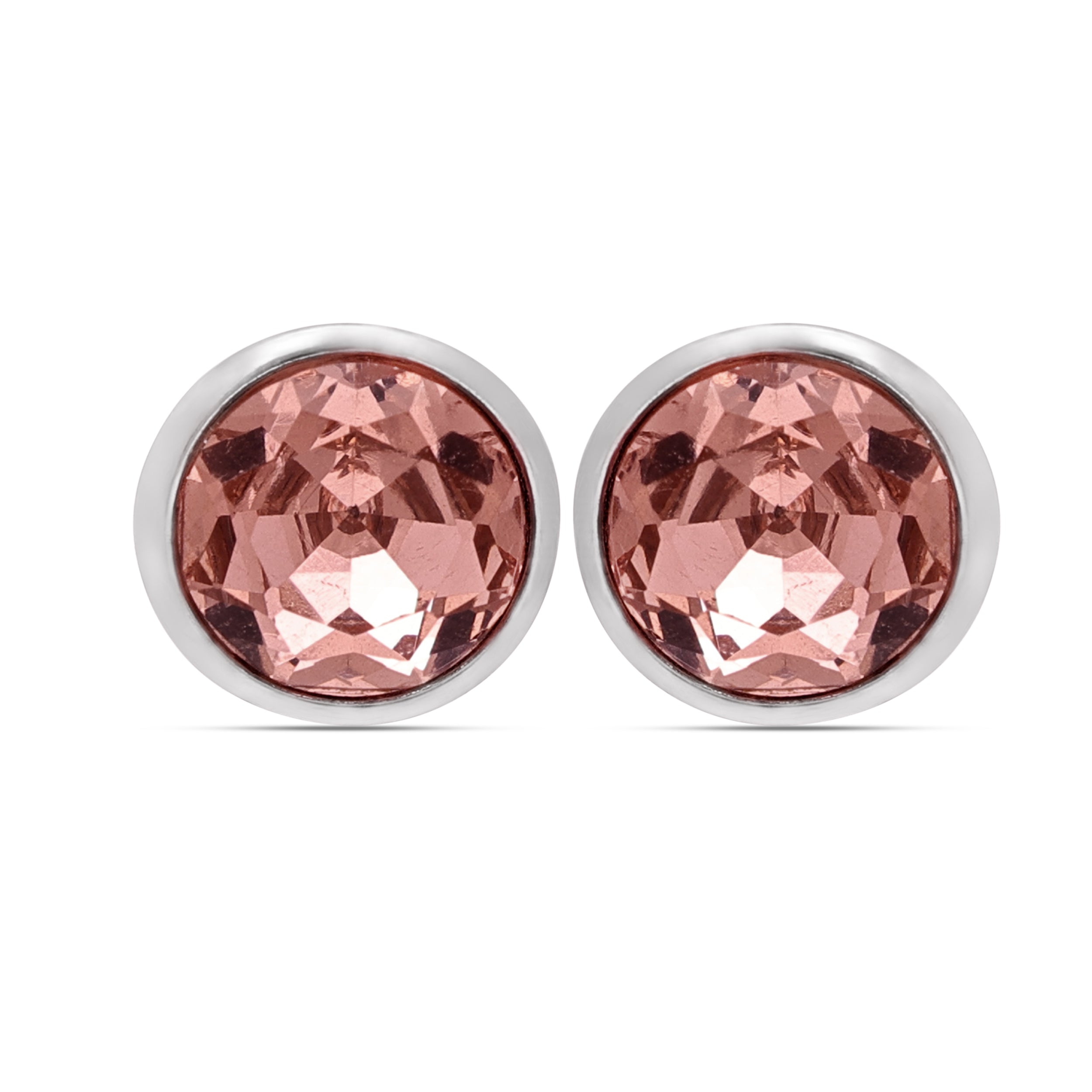 925 Sterling Silver Pink Round Stud Earrings |Minimalist Studs