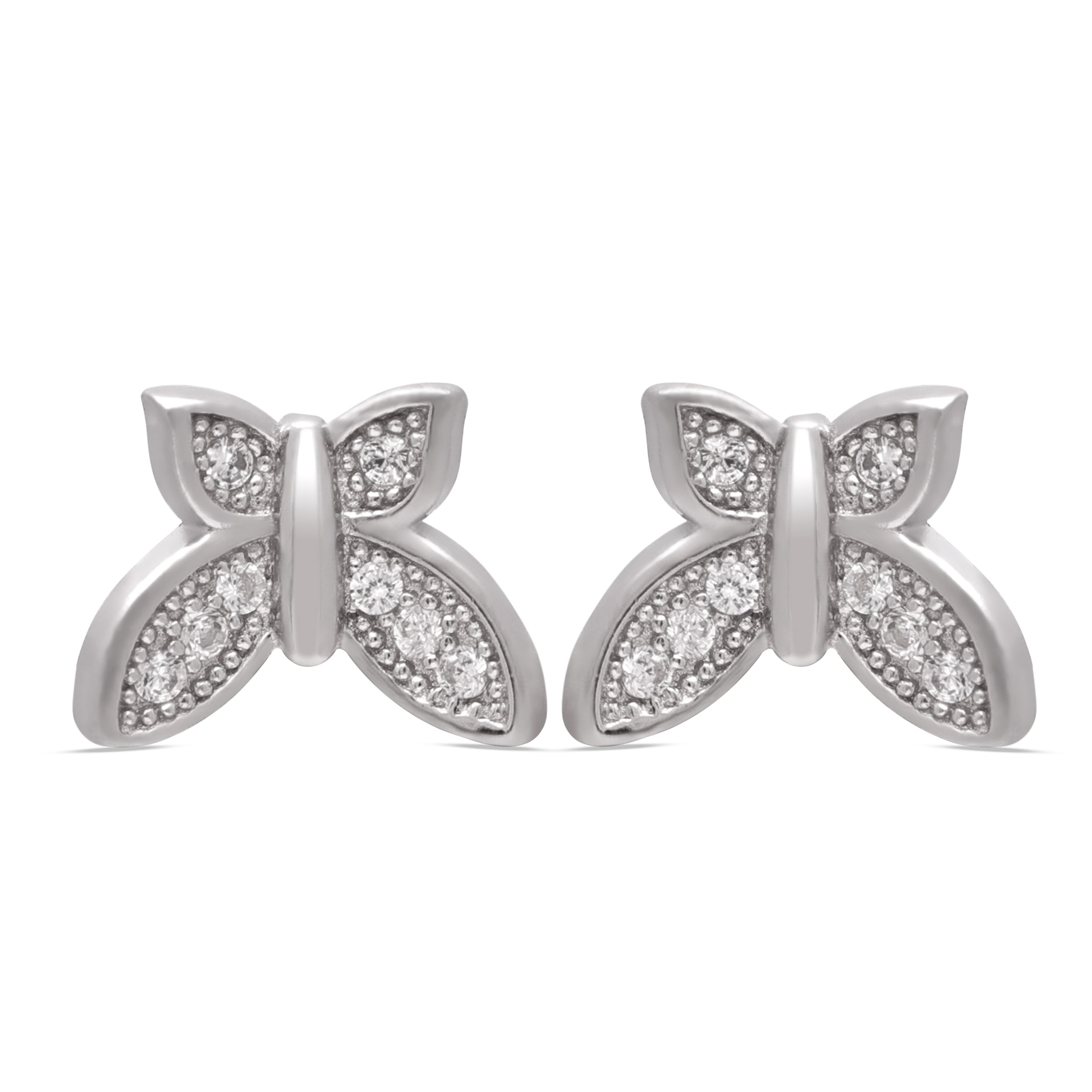 Butterfly Stud Earrings | 925 Sterling Silver CZ Earrings | Cute Studs