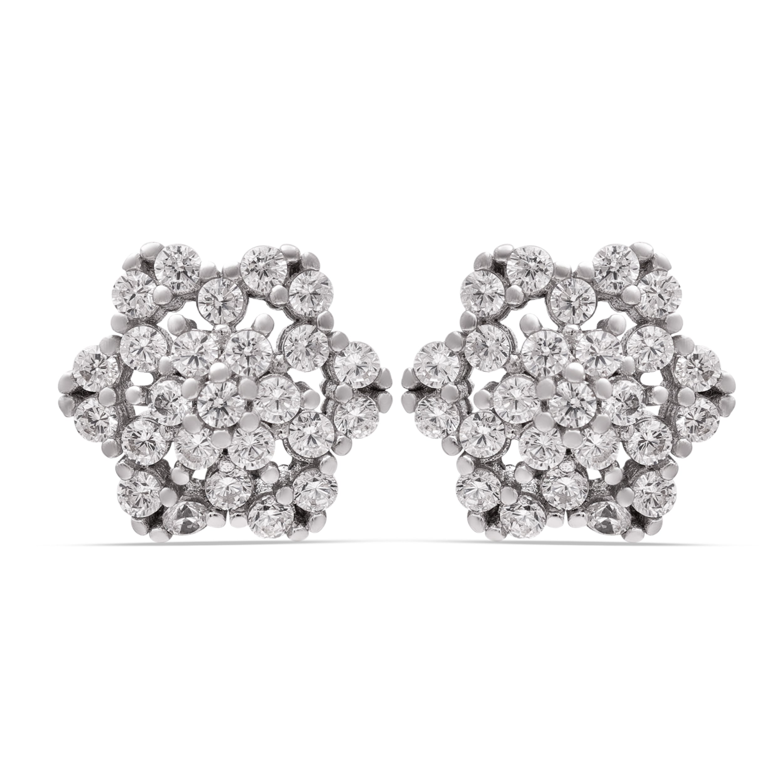 Floral Cluster Stud Earrings | 925 Sterling Silver CZ Earrings