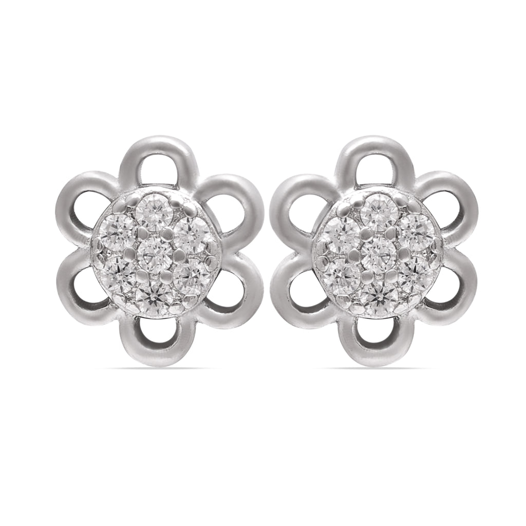 925 Sterling Silver Flower Earrings with Cubic Zirconia, CZ Studs, Delicate Floral Jewelry