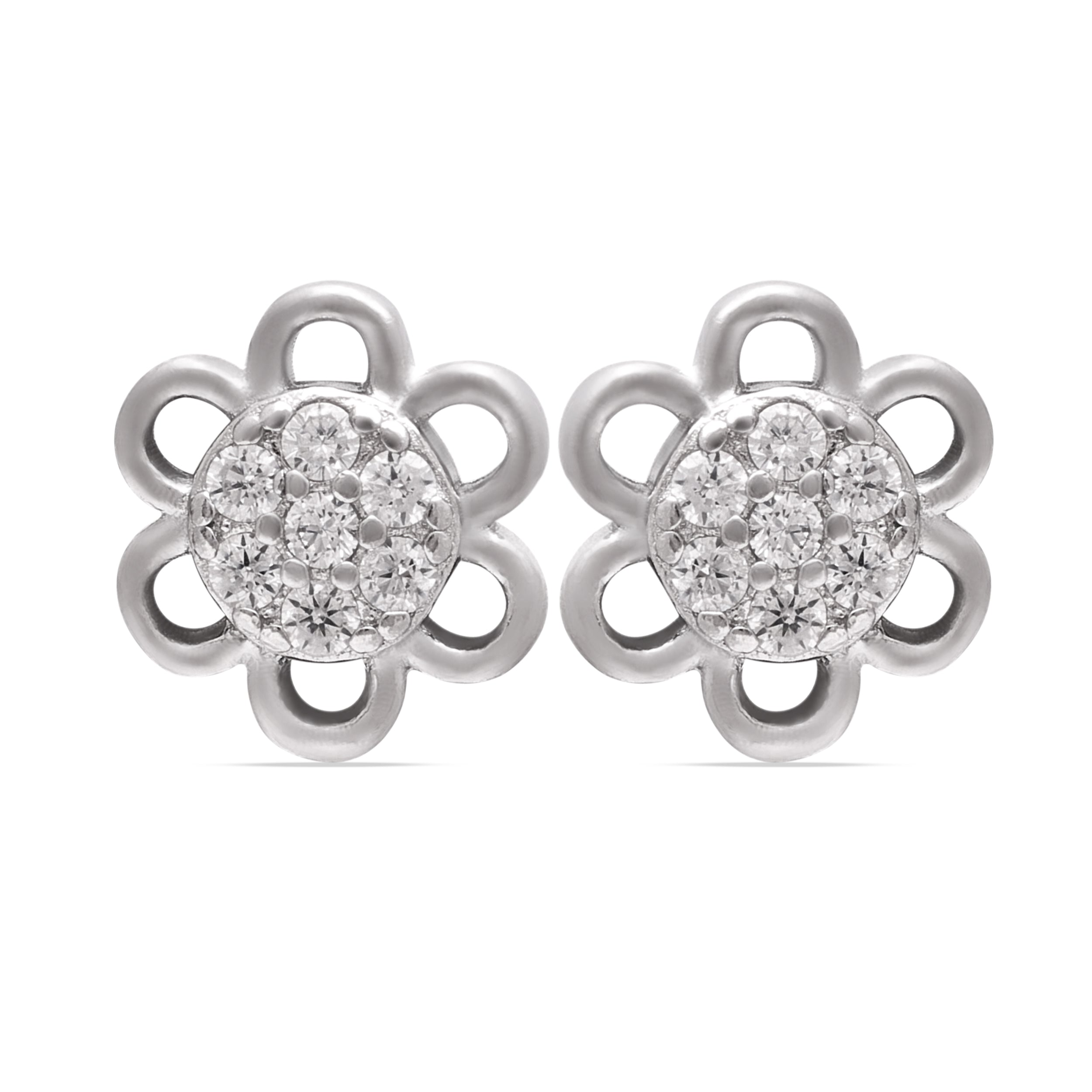 925 Sterling Silver Flower Earrings with Cubic Zirconia, CZ Studs, Delicate Floral Jewelry