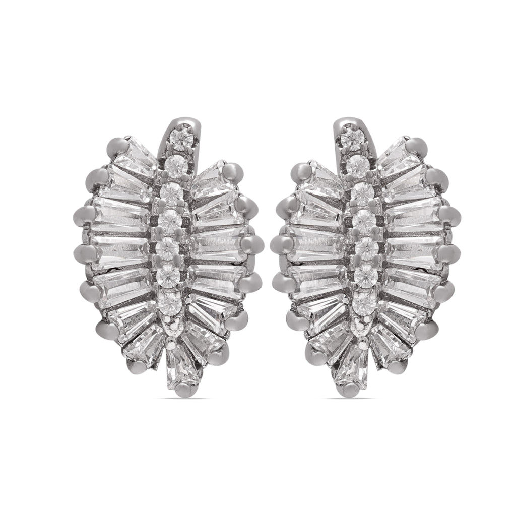 925 Sterling Silver Cubic Zirconia Leaf-Shaped Stud Earrings