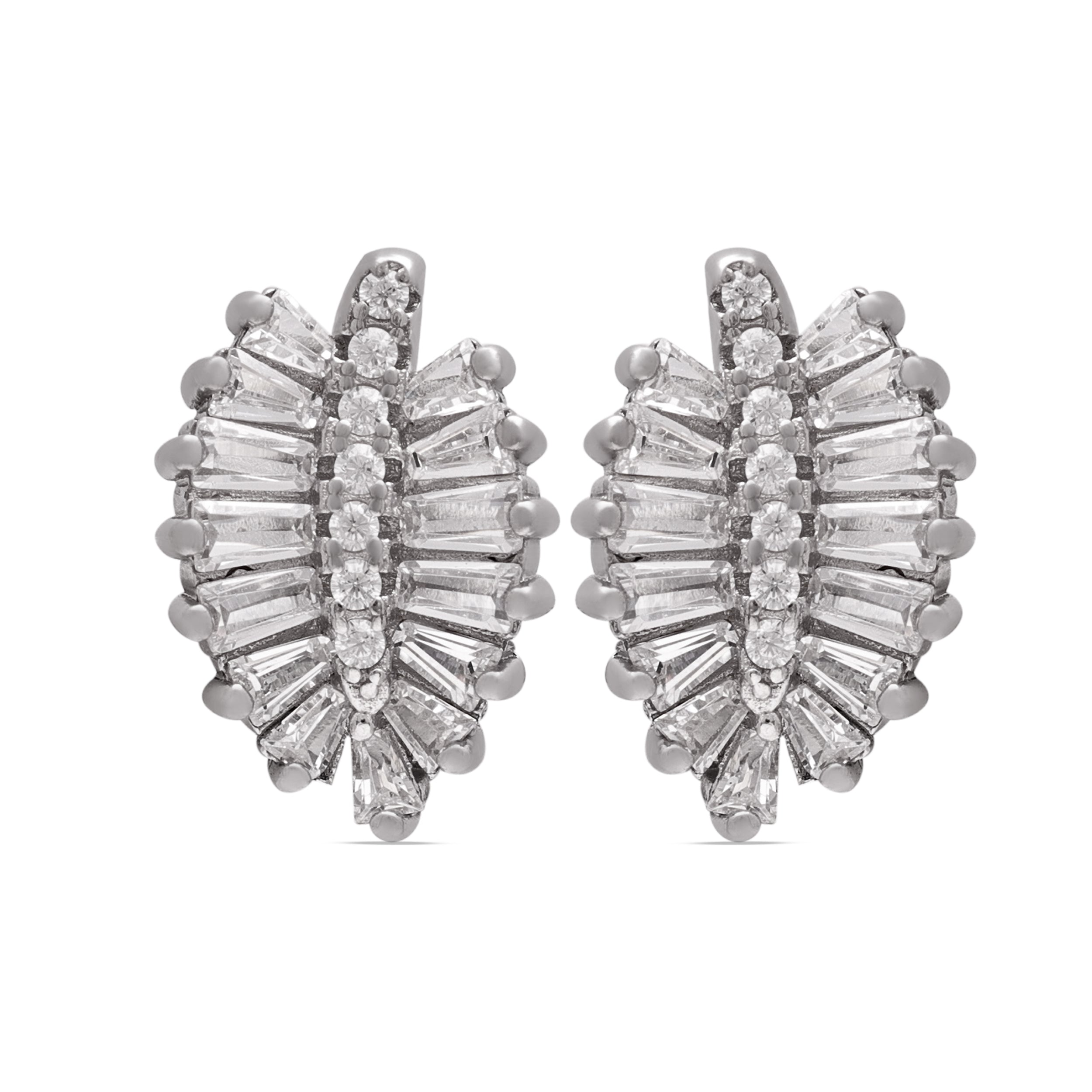 925 Sterling Silver Cubic Zirconia Leaf-Shaped Stud Earrings