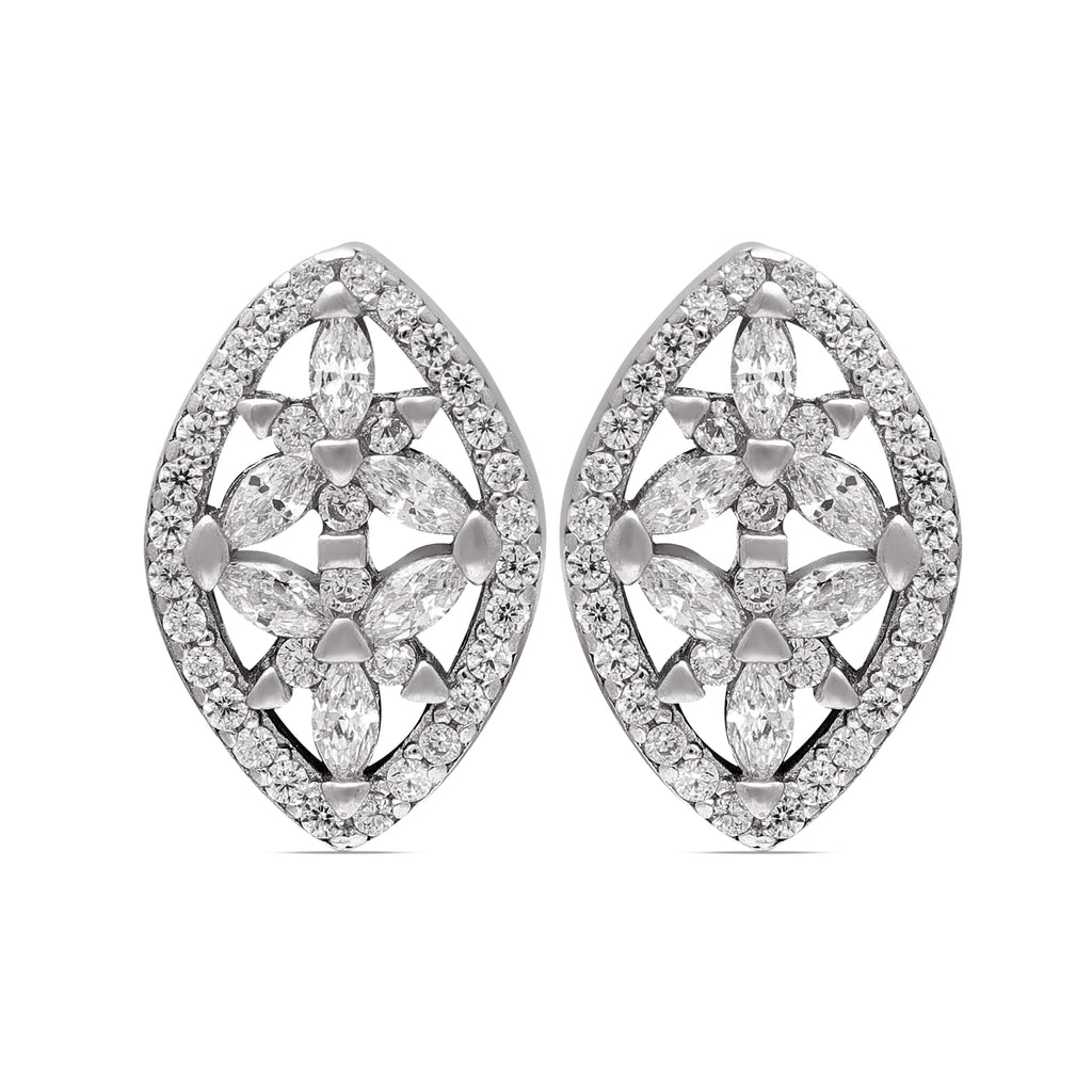 925 Sterling Silver Marquise Stud Earrings | CZ Round Brilliant Studs