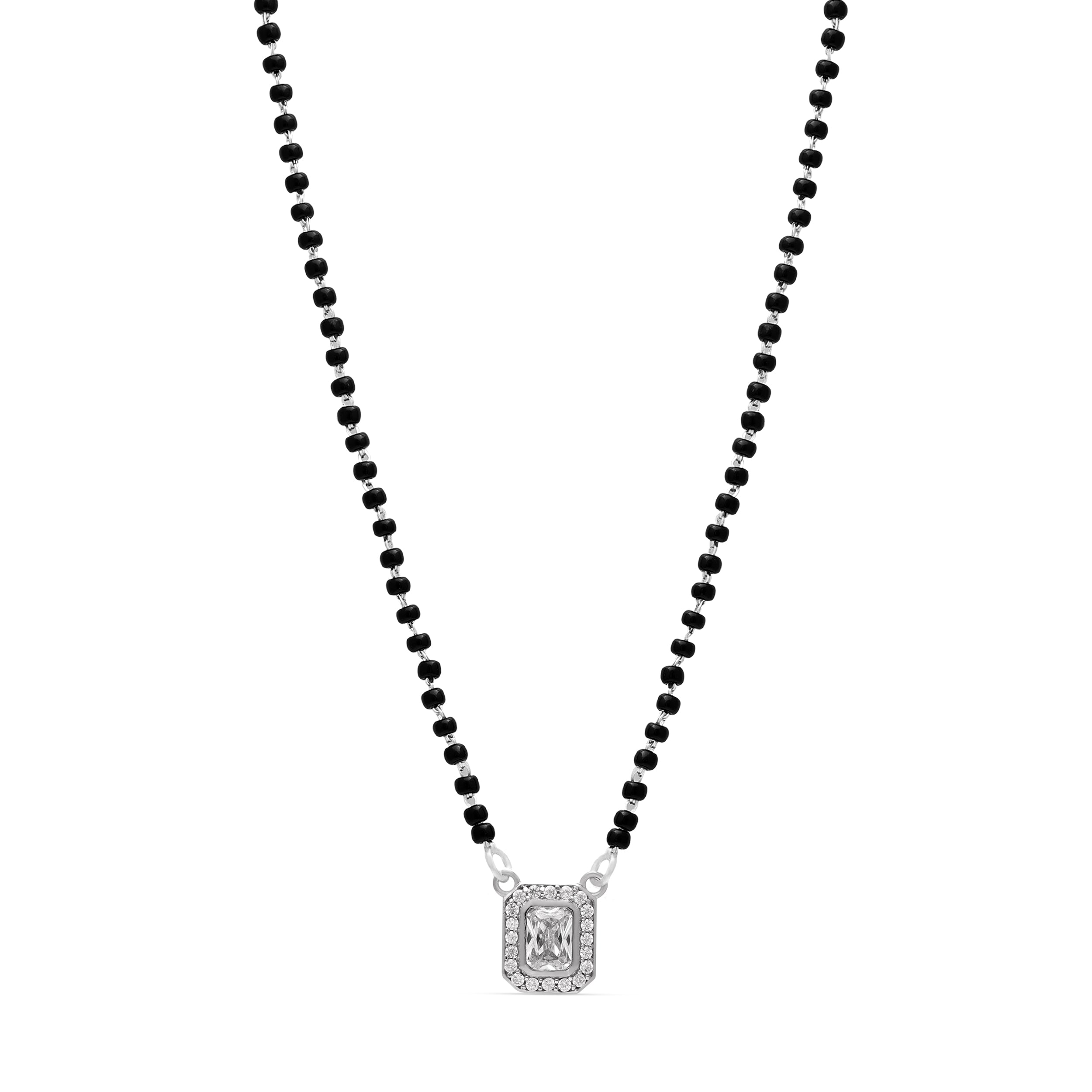 925 Sterling Silver Mangalsutra Chain |Round & Rectangle CZ Pendant