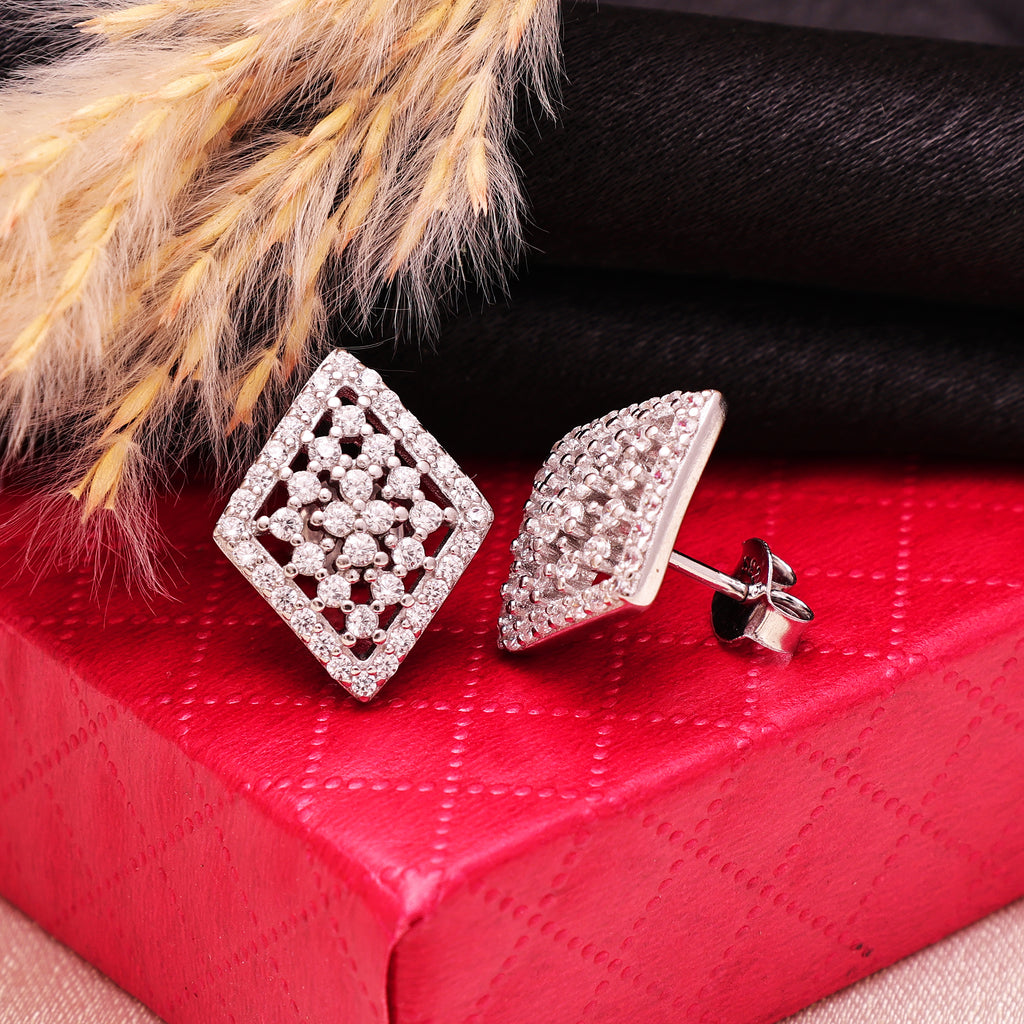 925 Sterling Silver Cubic Zirconia Diamond-Style Stud Earring