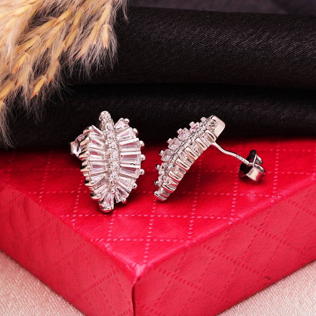 925 Sterling Silver Cubic Zirconia Leaf-Shaped Stud Earrings