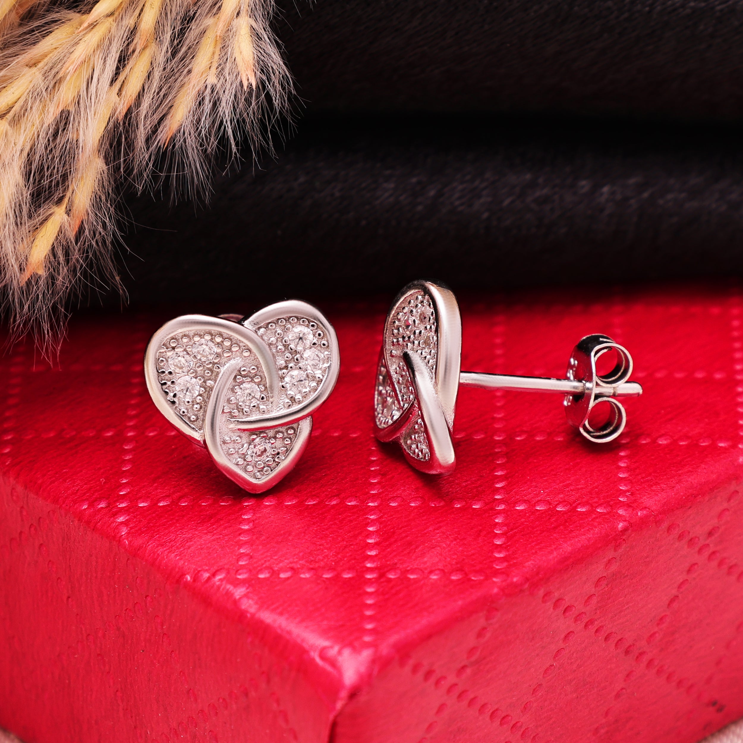Heart Knot Stud Earrings | 925 Sterling Silver CZ | Studs Earraings