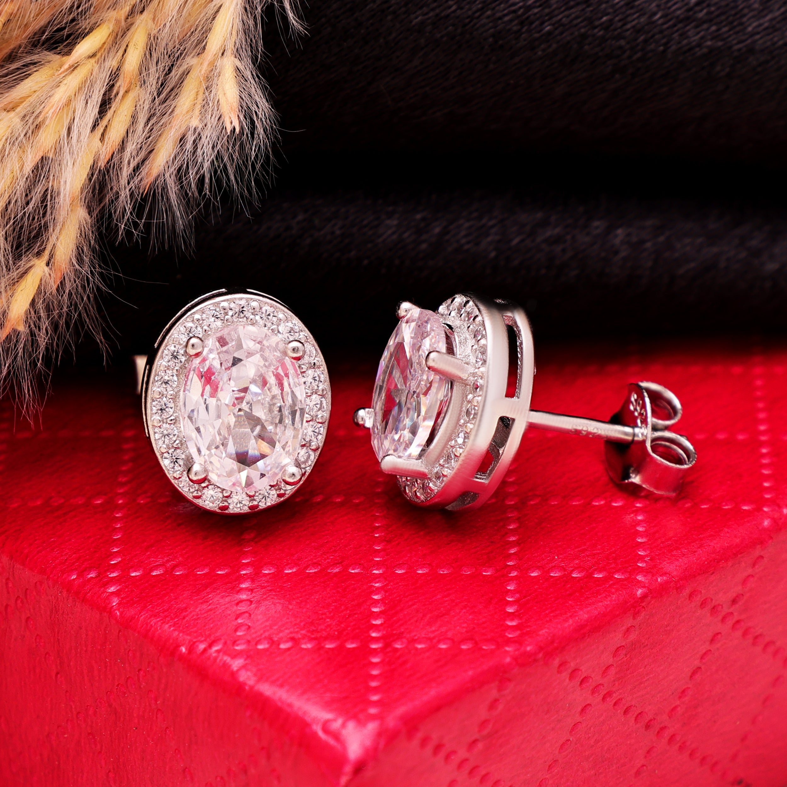 925 Sterling Silver Round Floral Stud Earrings |Cubic Zirconia Cluster Studs