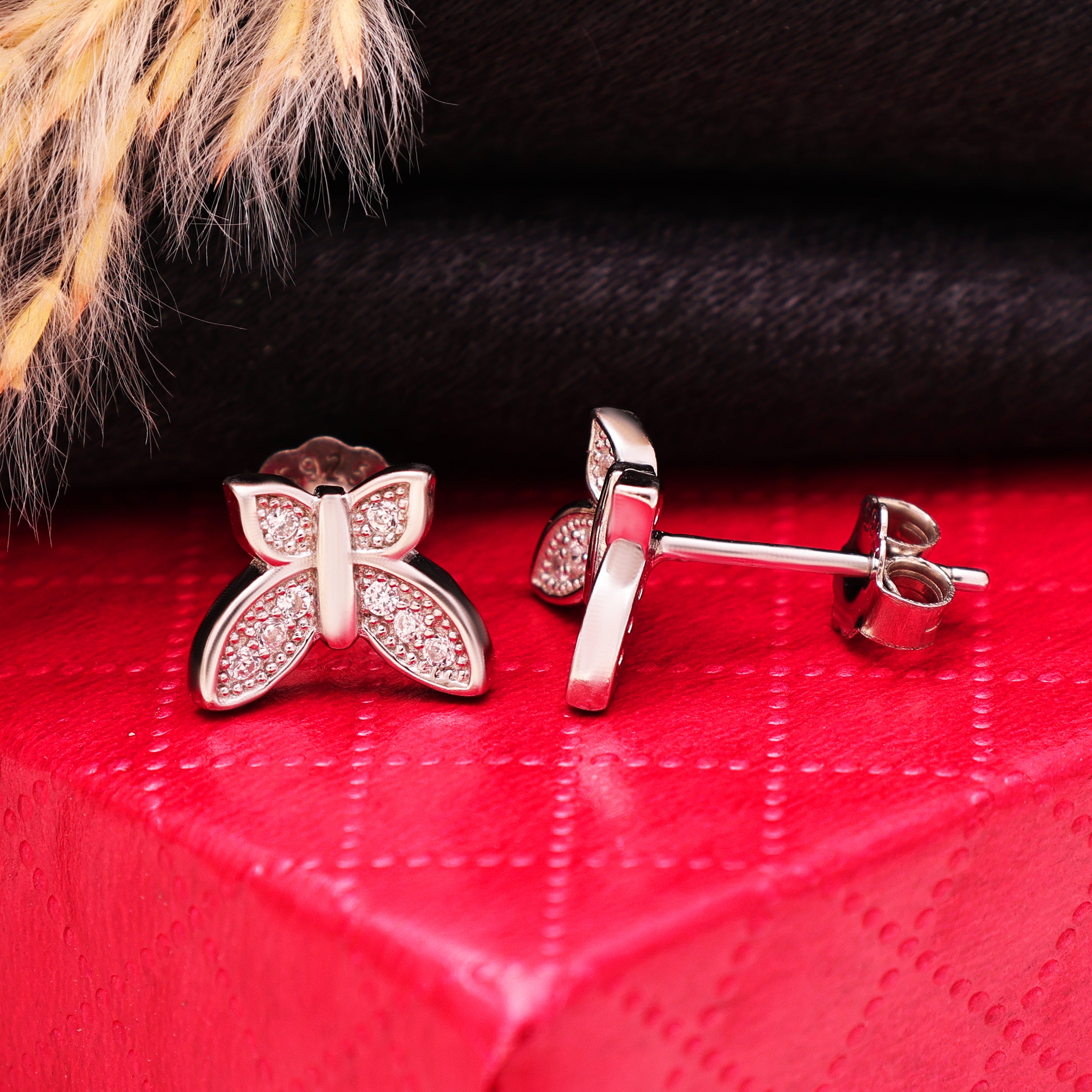 Butterfly Stud Earrings | 925 Sterling Silver CZ Earrings | Cute Studs