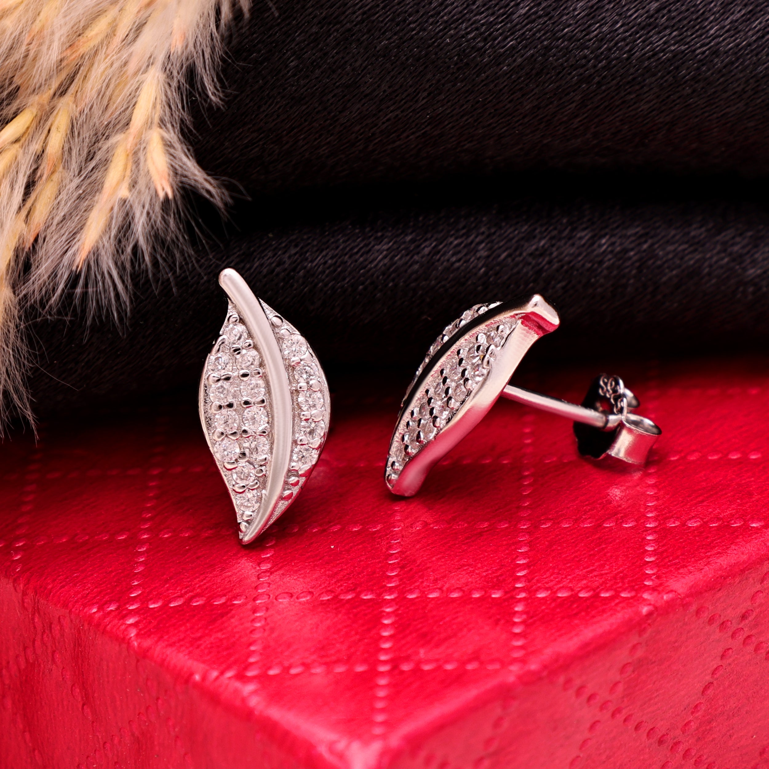 Leaf Design Sterling Silver Earrings |925 Silver with Sparkling Cubic Zirconia