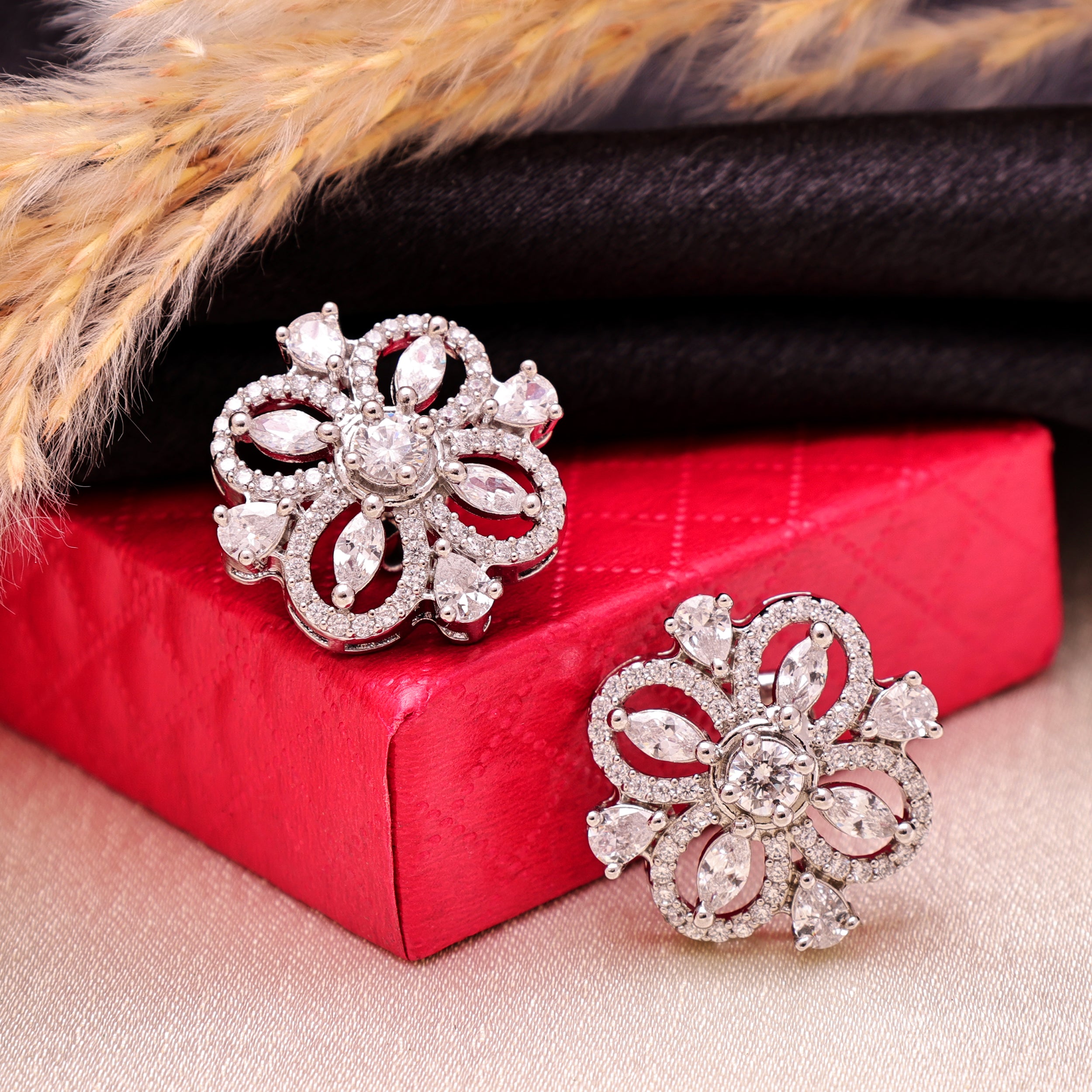 Elegant 925 Sterling Silver Cubic Zirconia Round Stud Earrings