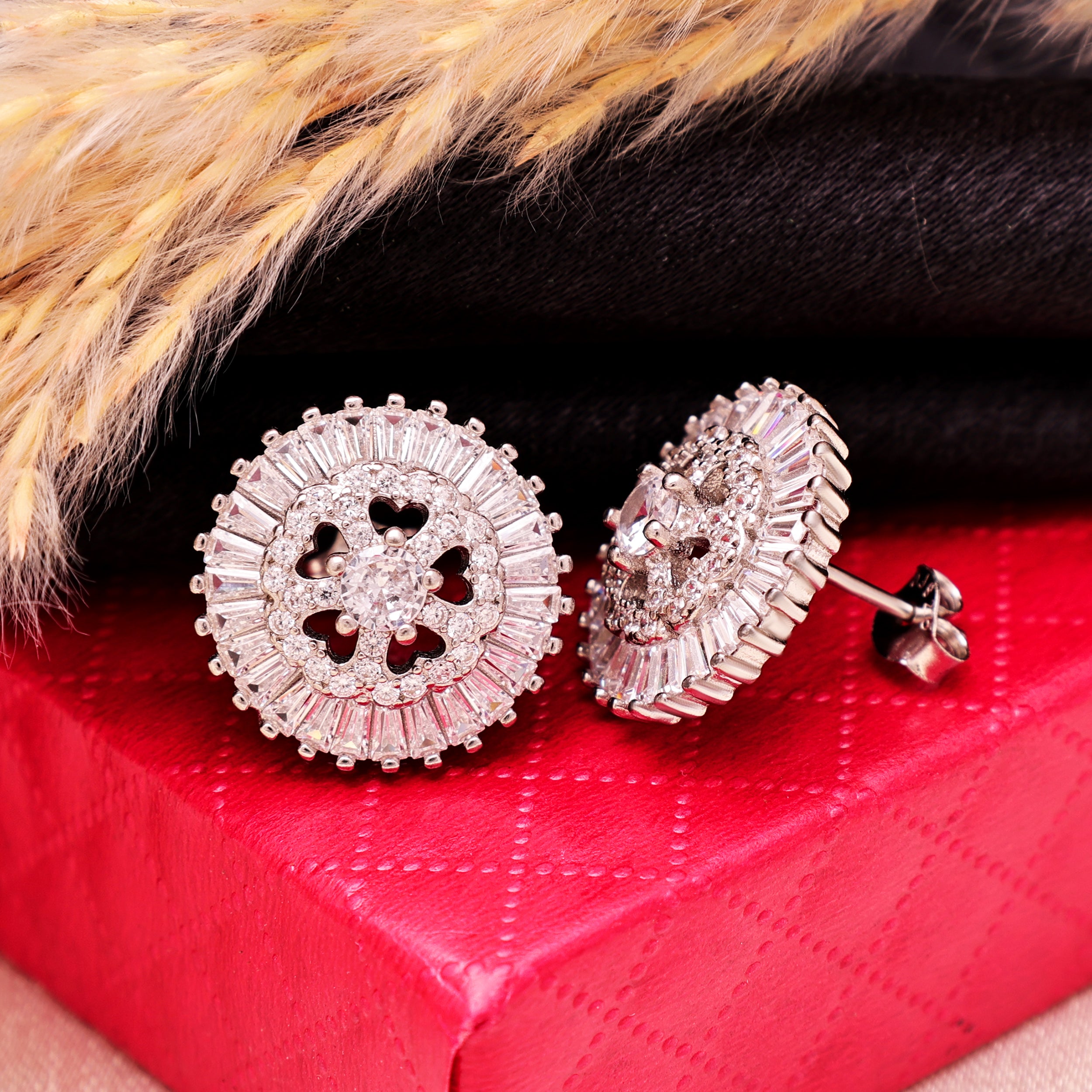 925 Sterling Silver Round Stud Earrings | Cubic Zirconia Studs Earrings