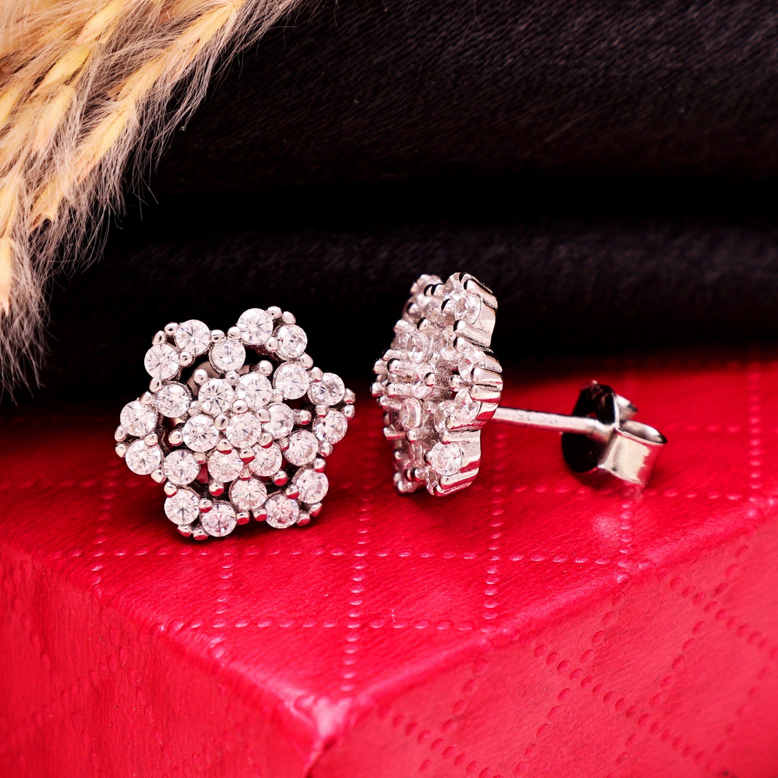 Floral Cluster Stud Earrings | 925 Sterling Silver CZ Earrings