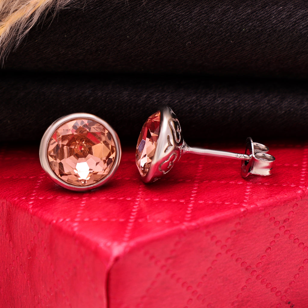 925 Sterling Silver Pink Round Stud Earrings |Minimalist Studs