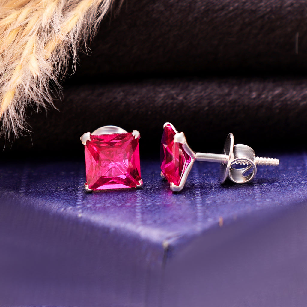 925 Sterling Silver Cubic Zirconia Earrings | Square Princess Cut Studs