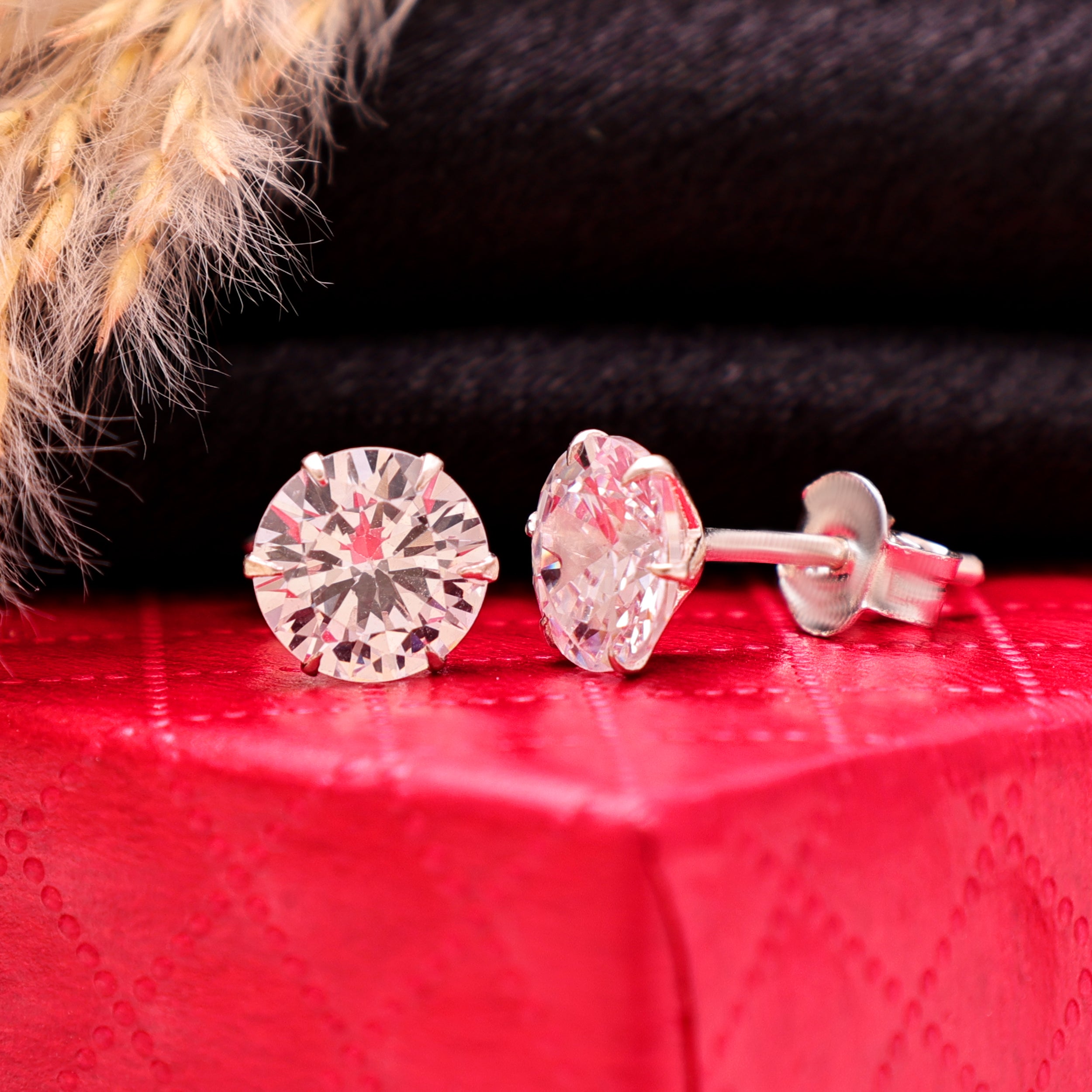 925 Sterling Silver Round Cubic Zirconia Stud Earrings | CZ Solitaire Earrings