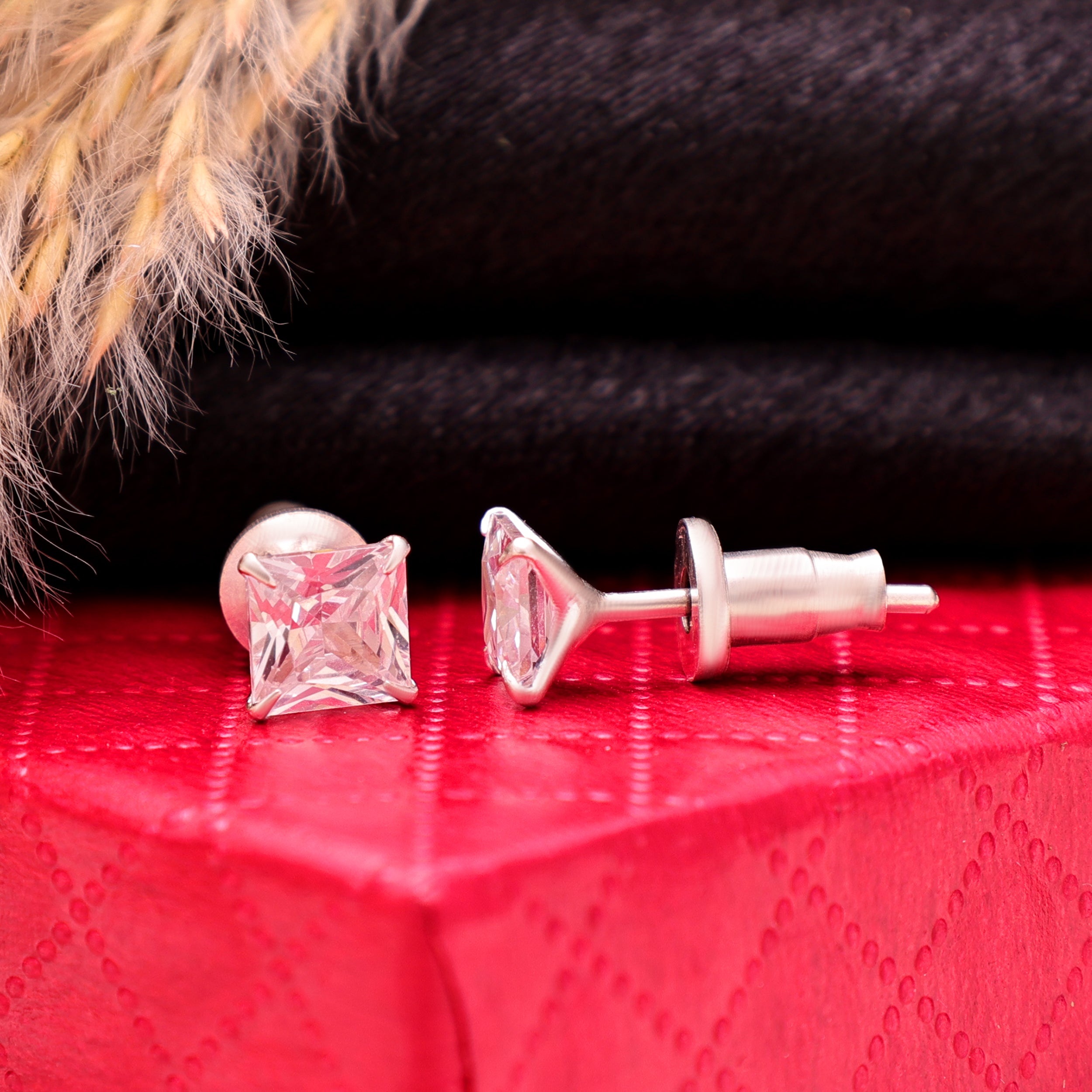 925 Sterling Silver Princess Cut CZ Stud Earrings | Brilliant Clear CZ Square Earrings