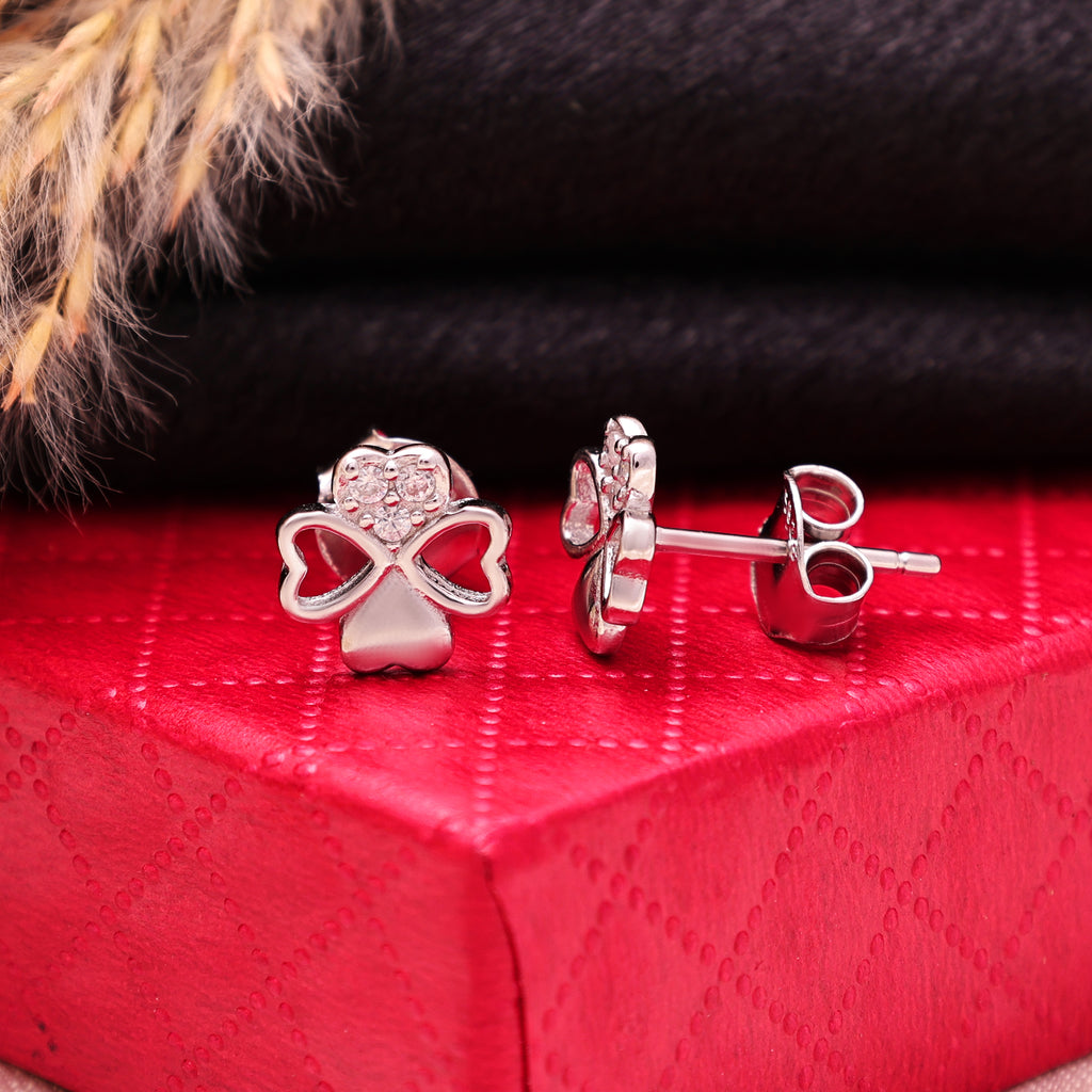 925 Sterling Silver Heart Stud Earrings with Cubic Zirconia Studs