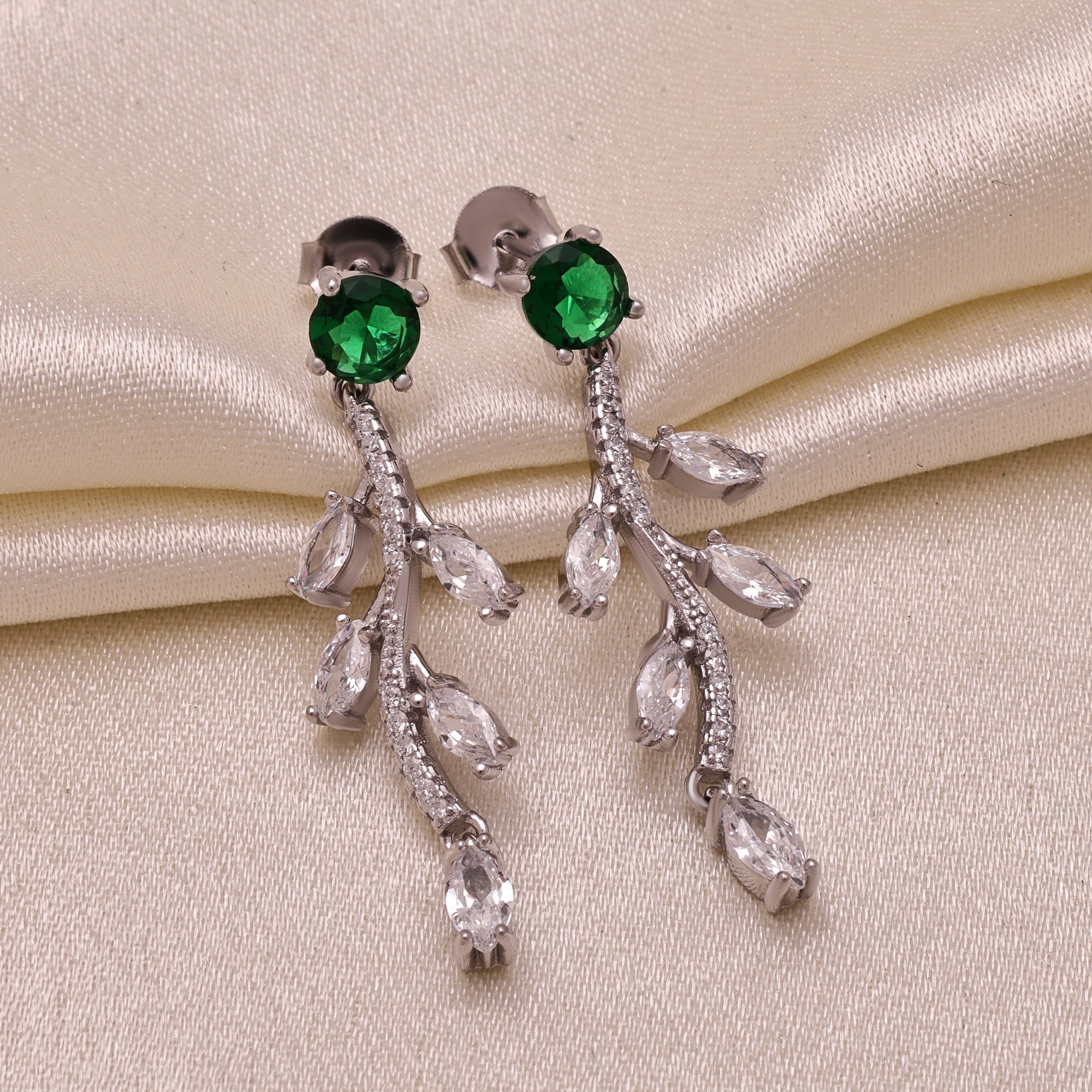 Green & White Cubic Zirconia Earrings |925 Sterling Silver | Fine Earring