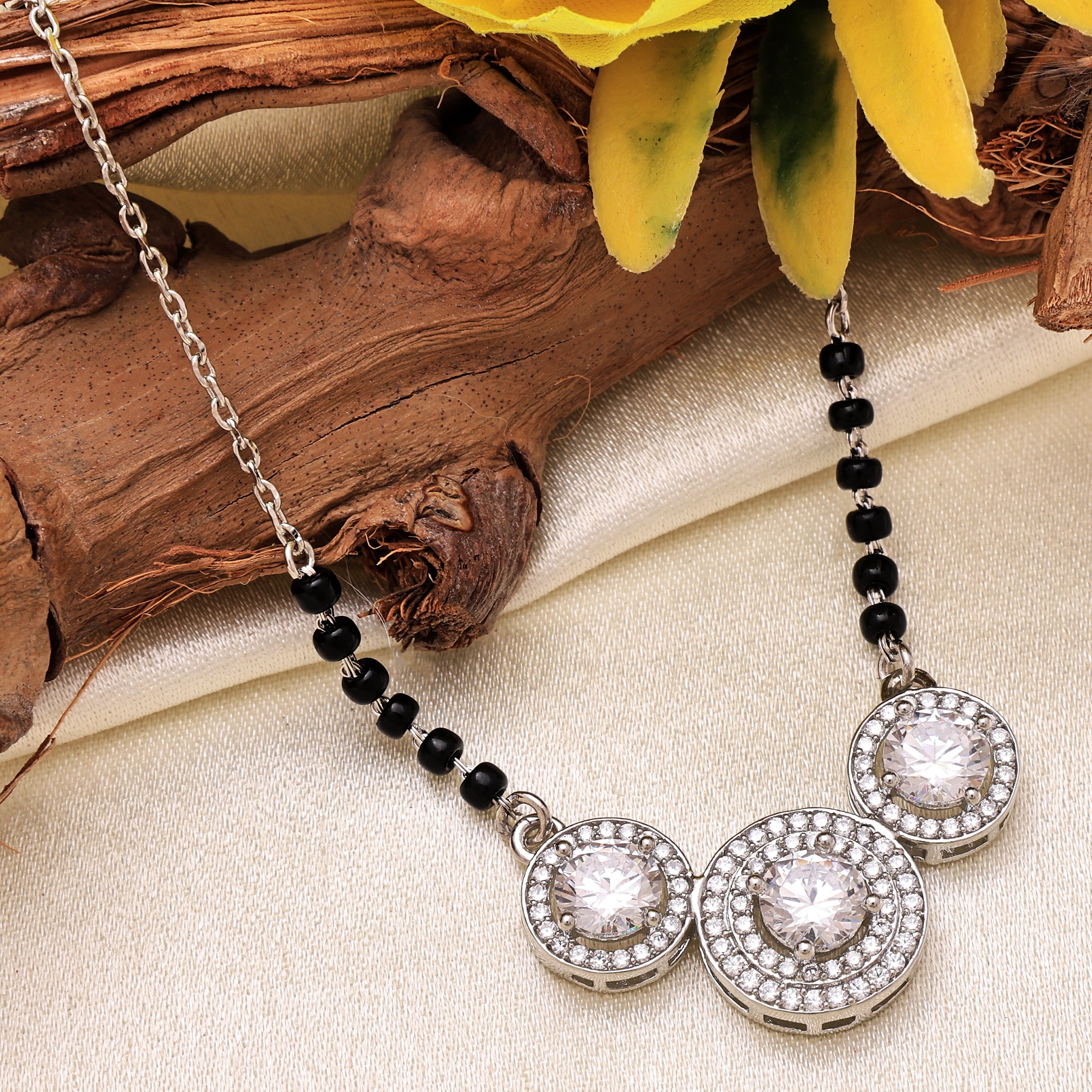 925 Sterling Silver Mangalsutra Necklace – Round Brilliant Cubic Zirconia Pendant